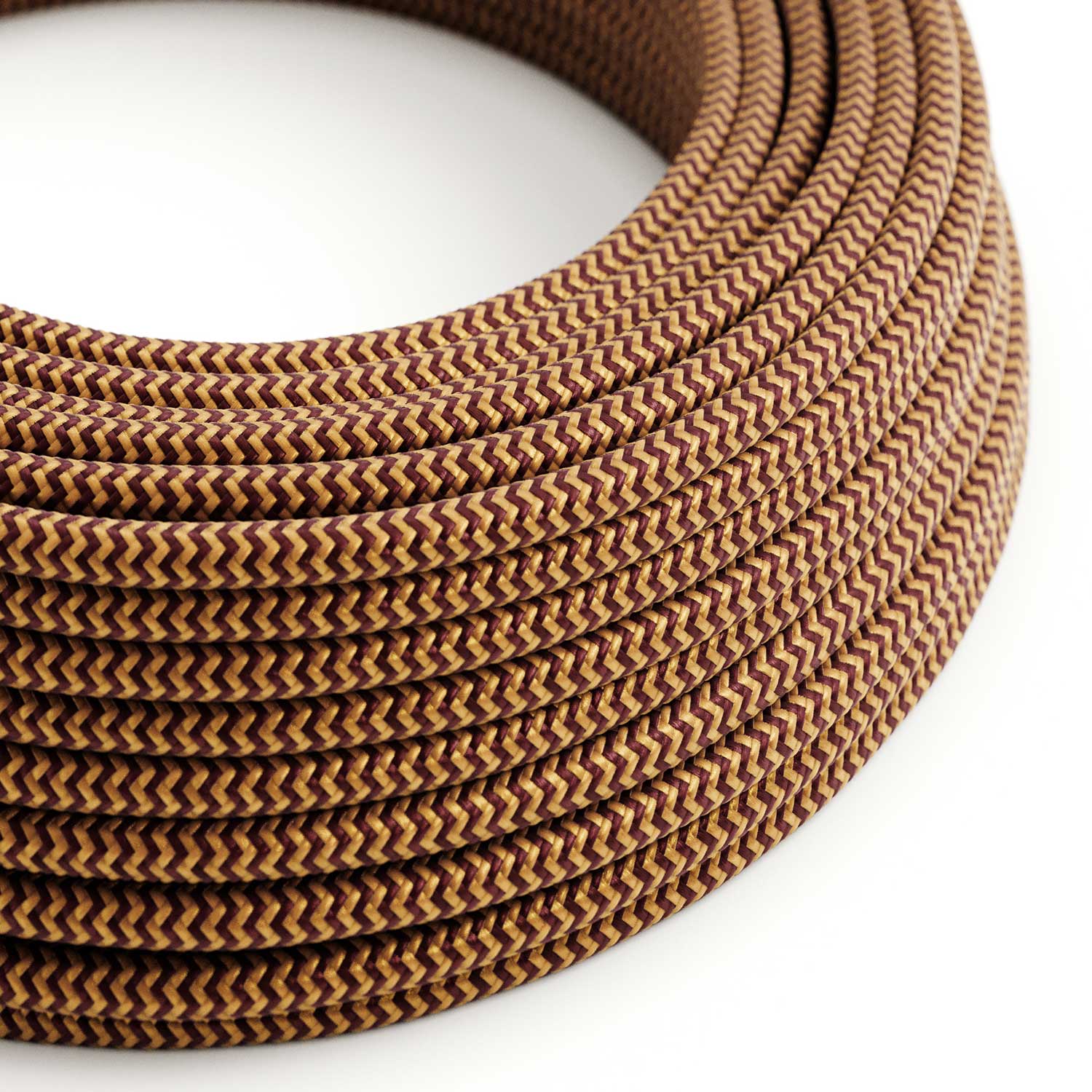 Stoffummanteltes Kabel – Gold & Burgunder Rayon Chevron RZ23 – UL-zertifiziert