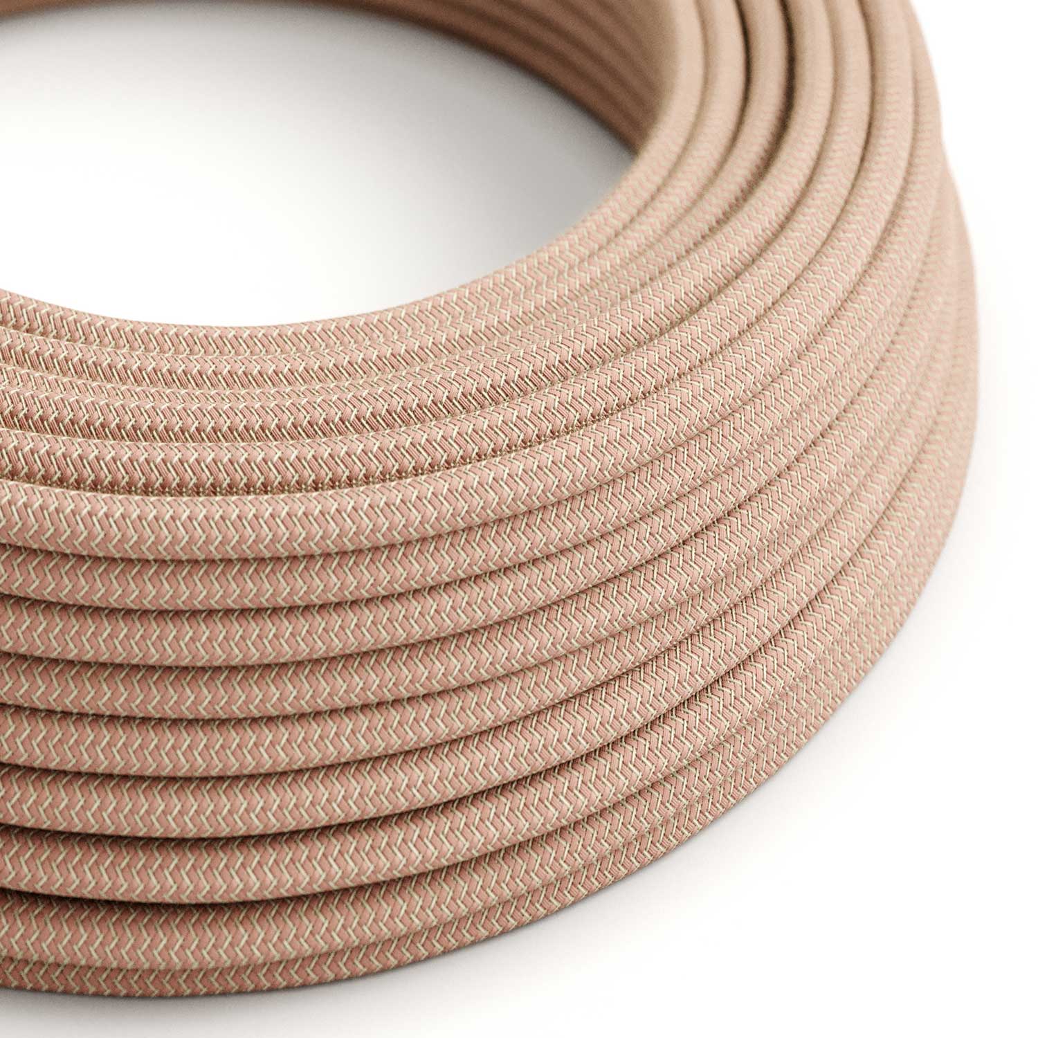 Stoffkabel – Natur- & Rosa-Leinen Chevron RD71 – UL-zertifiziert