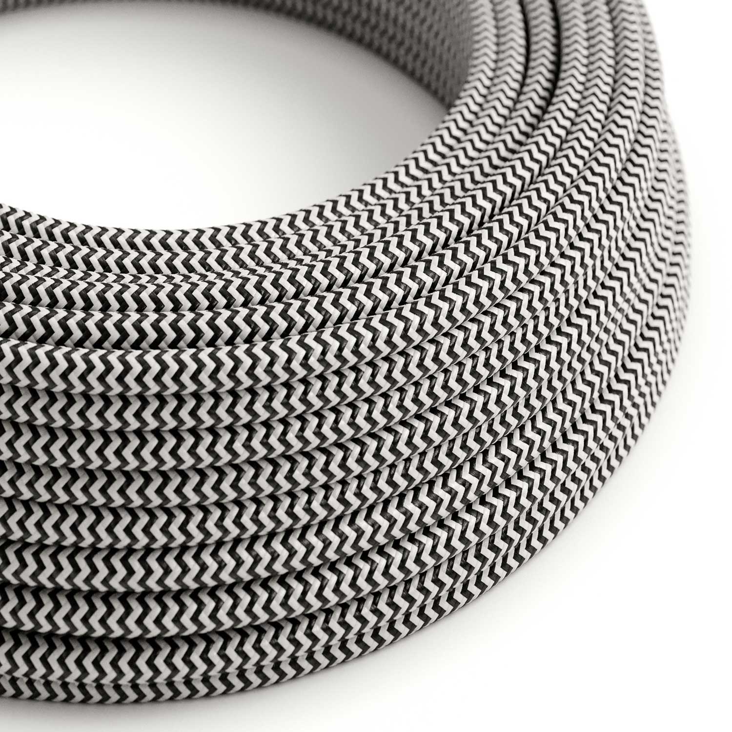 Stoffkabel – Schwarz & Weiß Chevron RZ04 – UL-zertifiziert