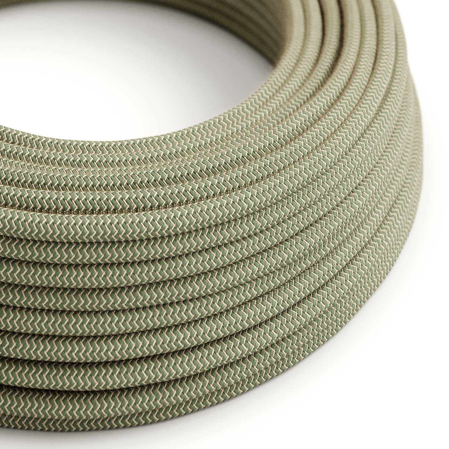 Stoffkabel Thymian-Grün und Beige ZigZag – Das Original Creative-Cables – RD72 rund 2x0,75mm / 3x0,75mm