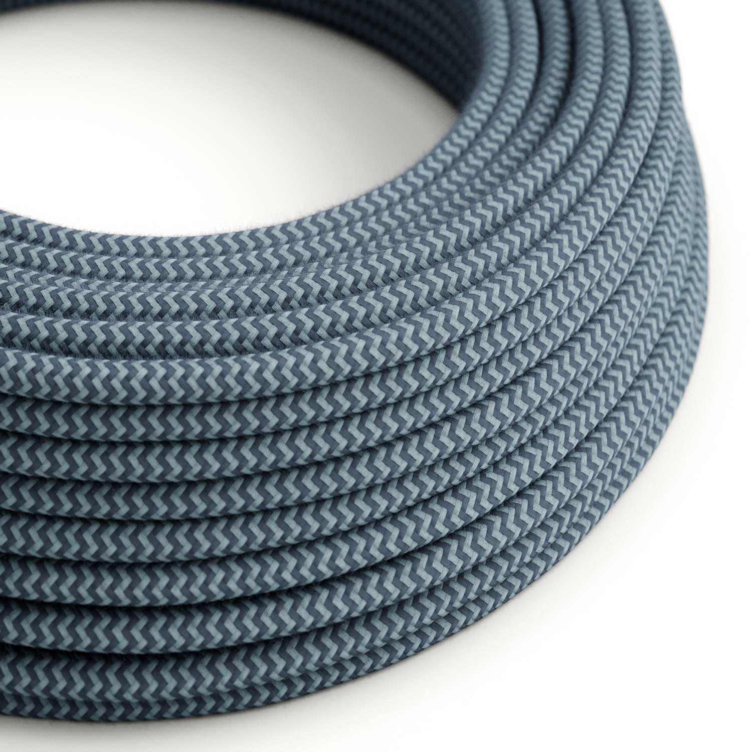 Stoffkabel - Blauer Baumwoll-Zickzack RZ25 - UL-zertifiziert