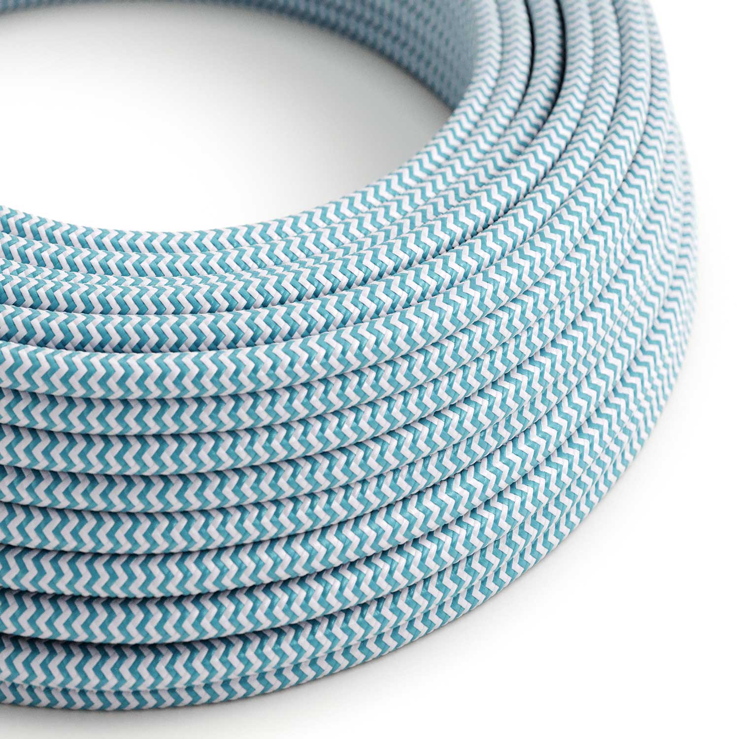 Textilummanteltes Kabel – Hellblau & Weiß Chevron RZ11 – UL-Gelistet