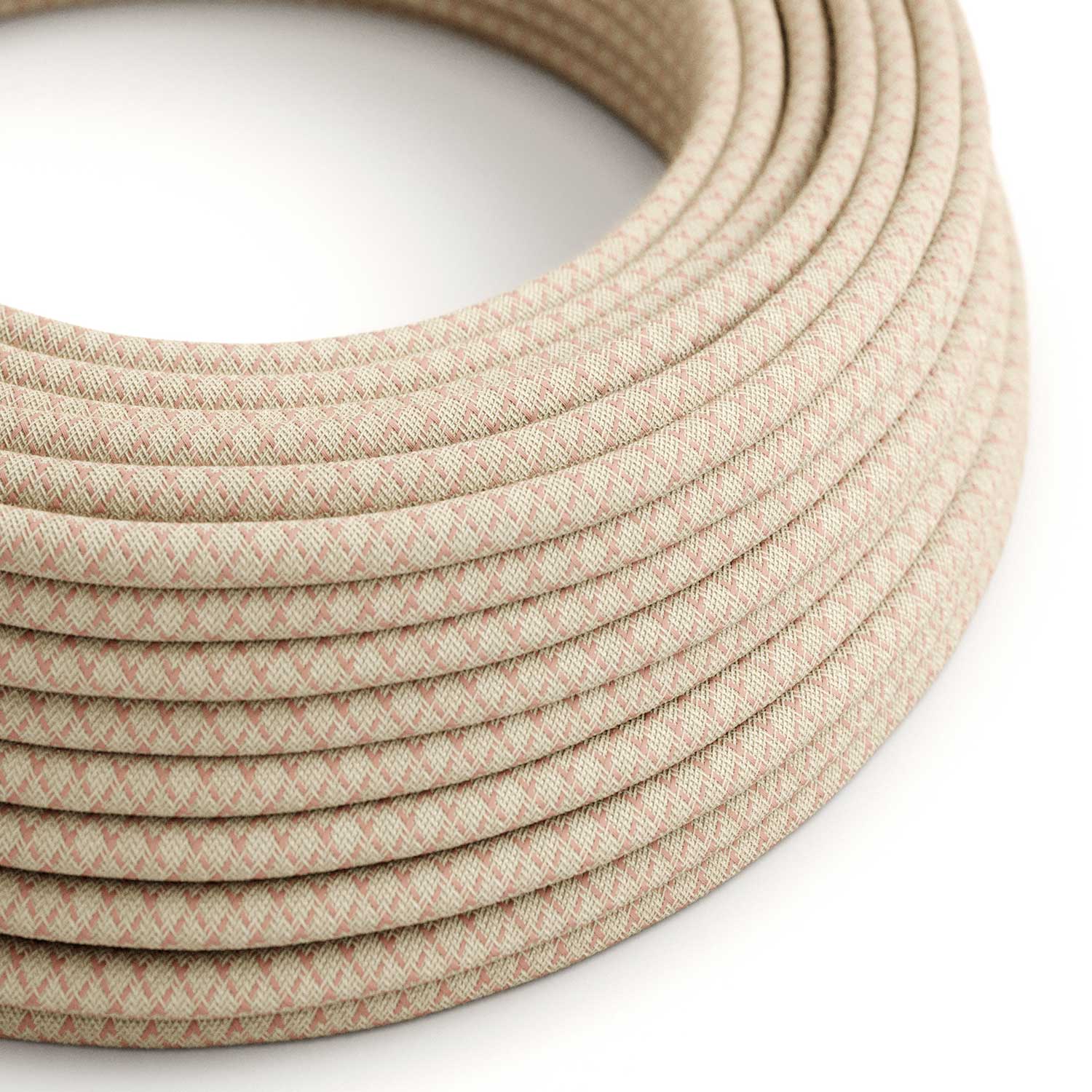 Stoffummanteltes Kabel – Natur & Rosa Leinen CrissCross RD61 – UL-zertifiziert