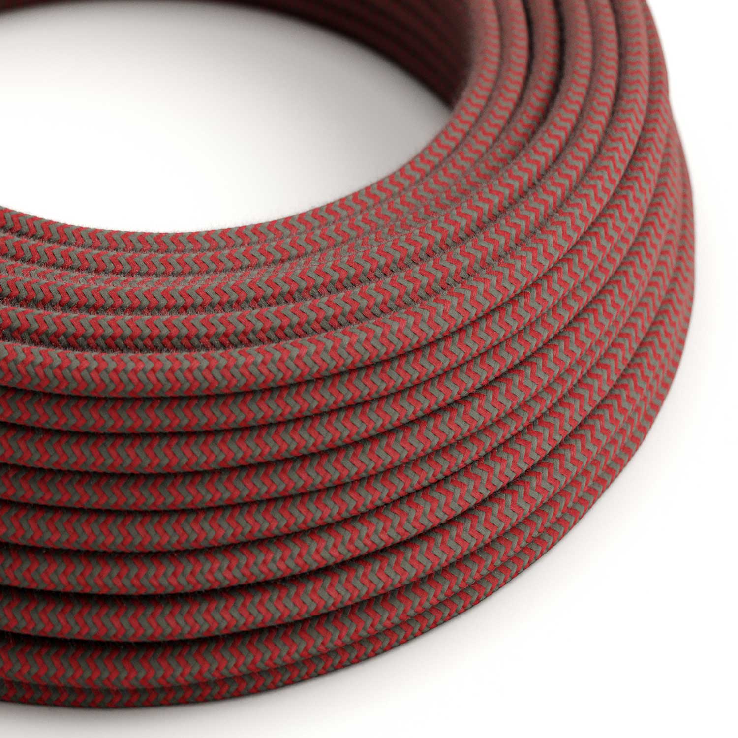 Textilkabel – Rot & Grau Baumwolle Chevron RZ28 – UL-zertifiziert