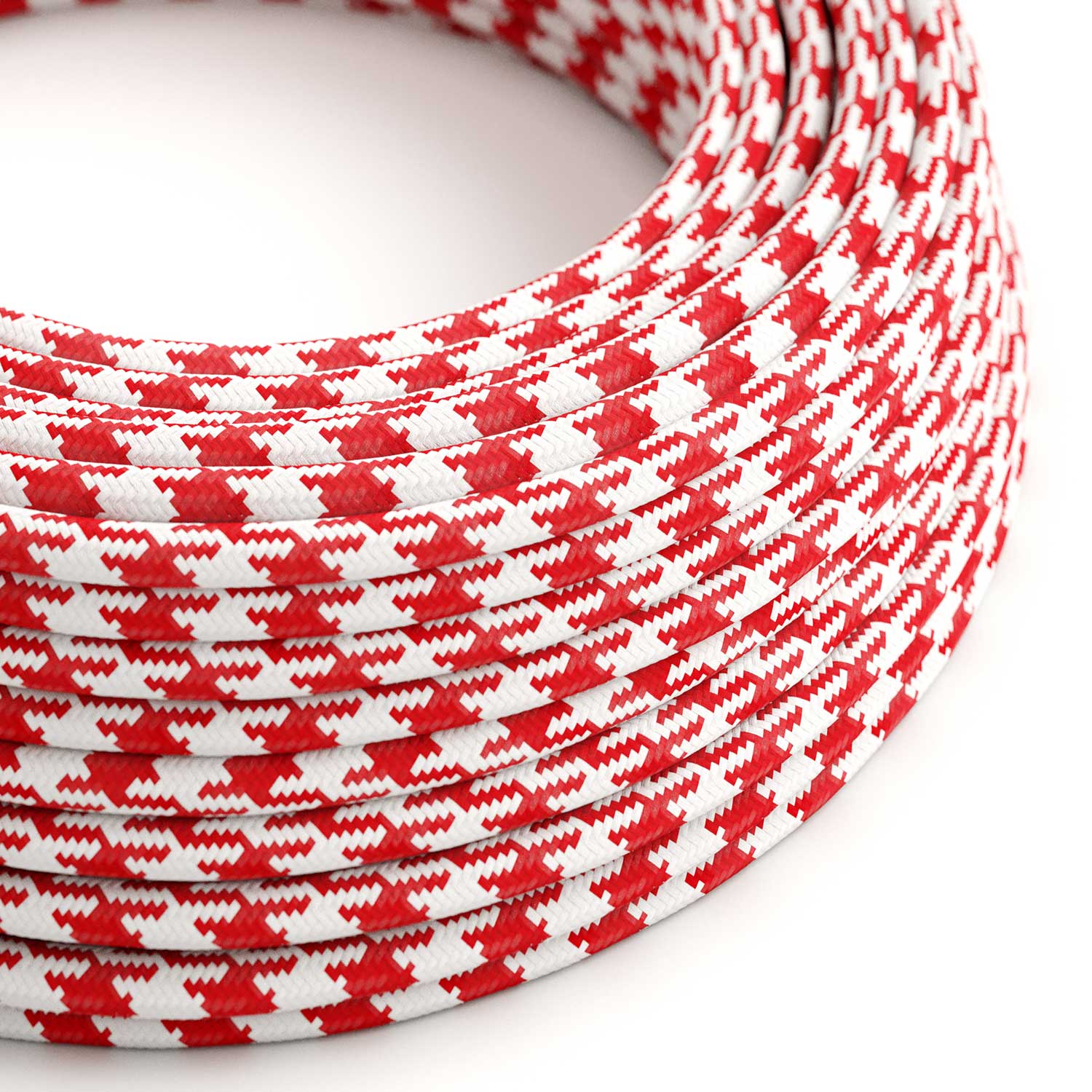 Stoffkabel – Rot & Weiß Hahnentritt RP09 – UL-gelistet