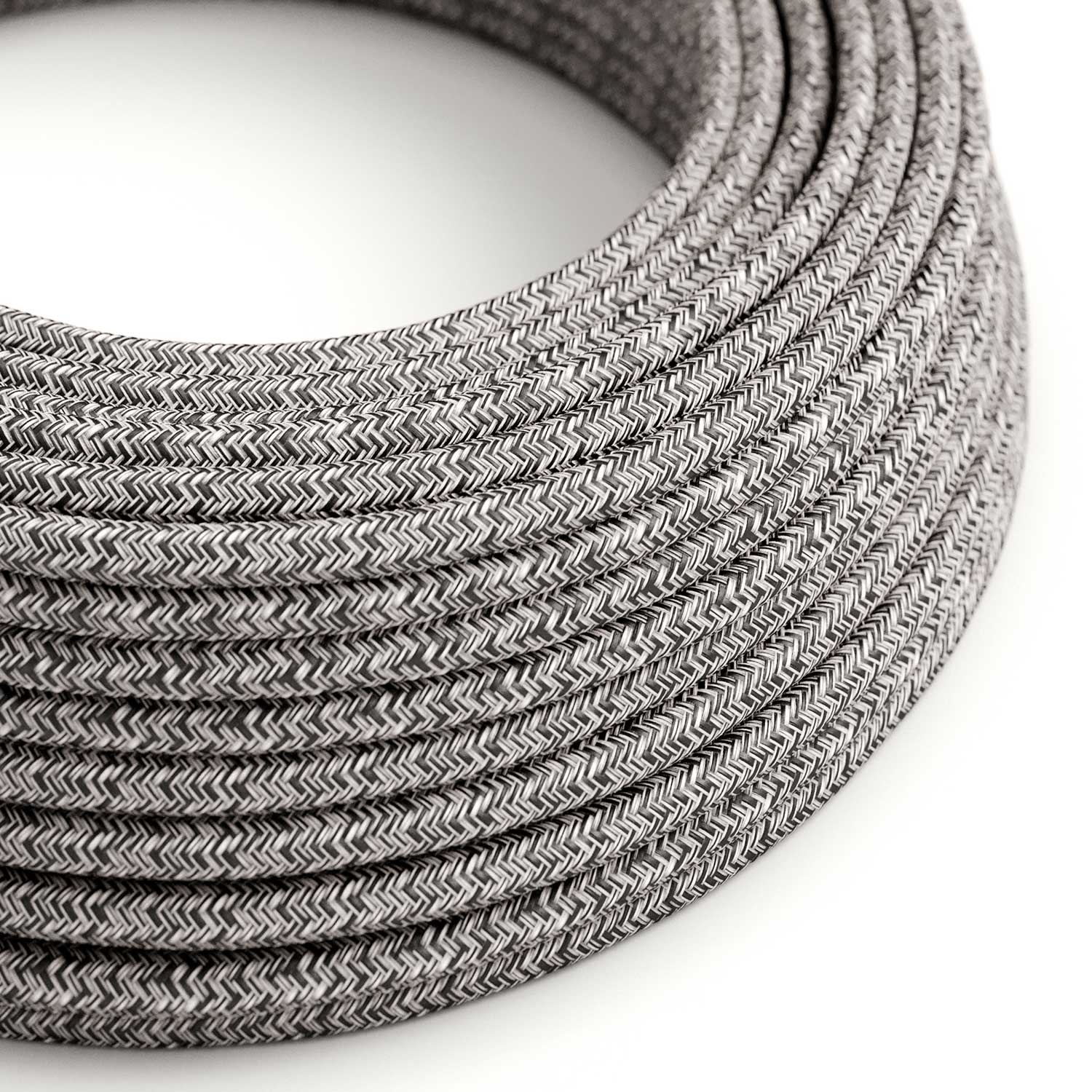 Stoffummanteltes Kabel – Schwarz Glitter Baumwolle & Naturleinen Tweed RS81 – UL-gelistet