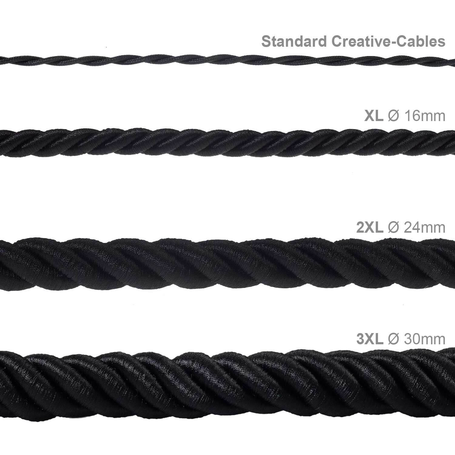 3x0,75 Elektrokordel ummantelt mit glänzendem schwarzem Stoff - Image 4
