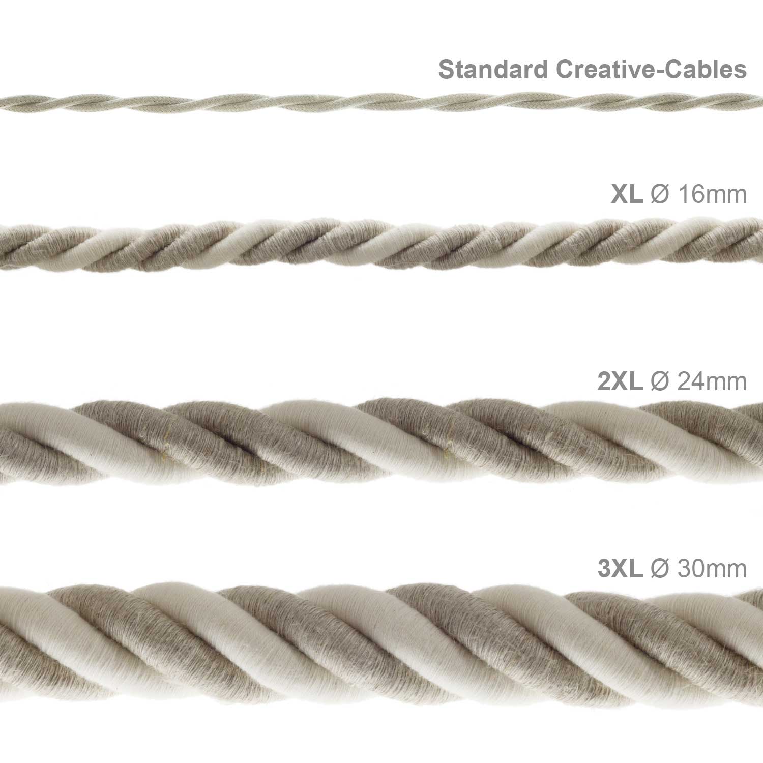 3x0,75 Stromkabel, ummantelt mit Naturleinen und unbehandelter Baumwolle - Image 4