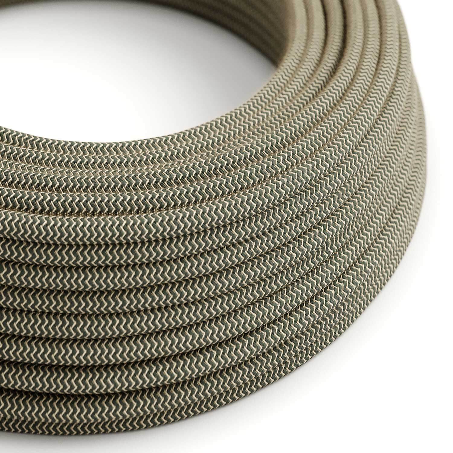 Anthrazitgraues & Beigefarbenes Zickzack-Stoffkabel – Das Original von Creative Cables, um einzigartige Lampen zu gestalten – RD74
