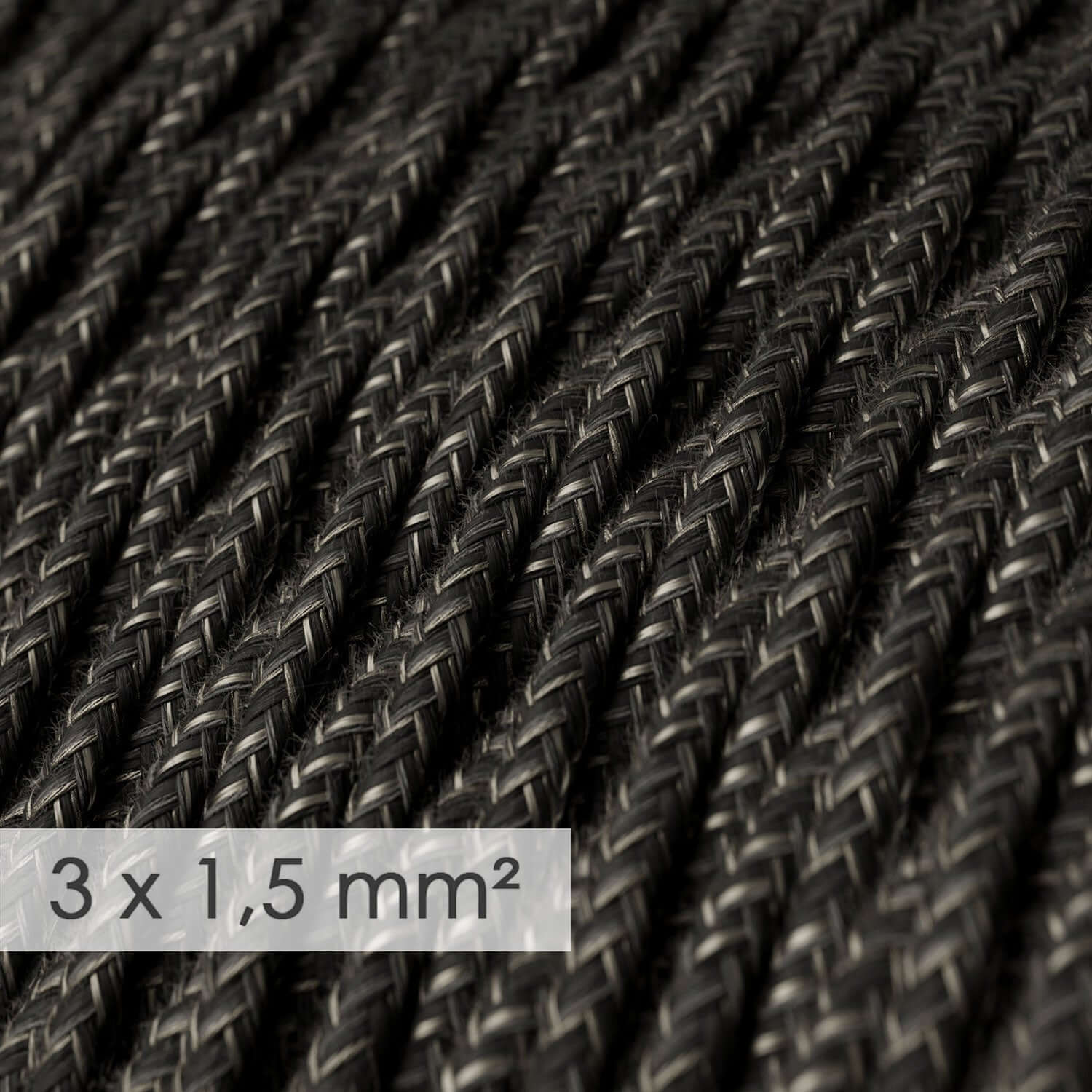 Textilkabel mit großem Querschnitt 3x1,50 geflochten - natur Leinen Anthrazit TN03 - Image 2