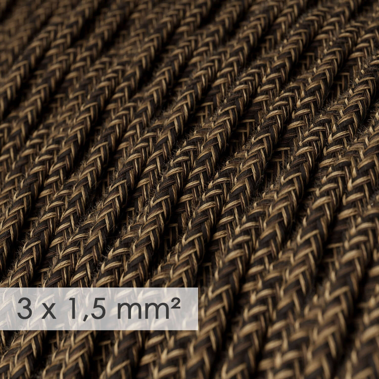 Geflochtenes Textilkabel mit großem Querschnitt 3x1,50 - naturbraunes Leinen TN04 - Image 2