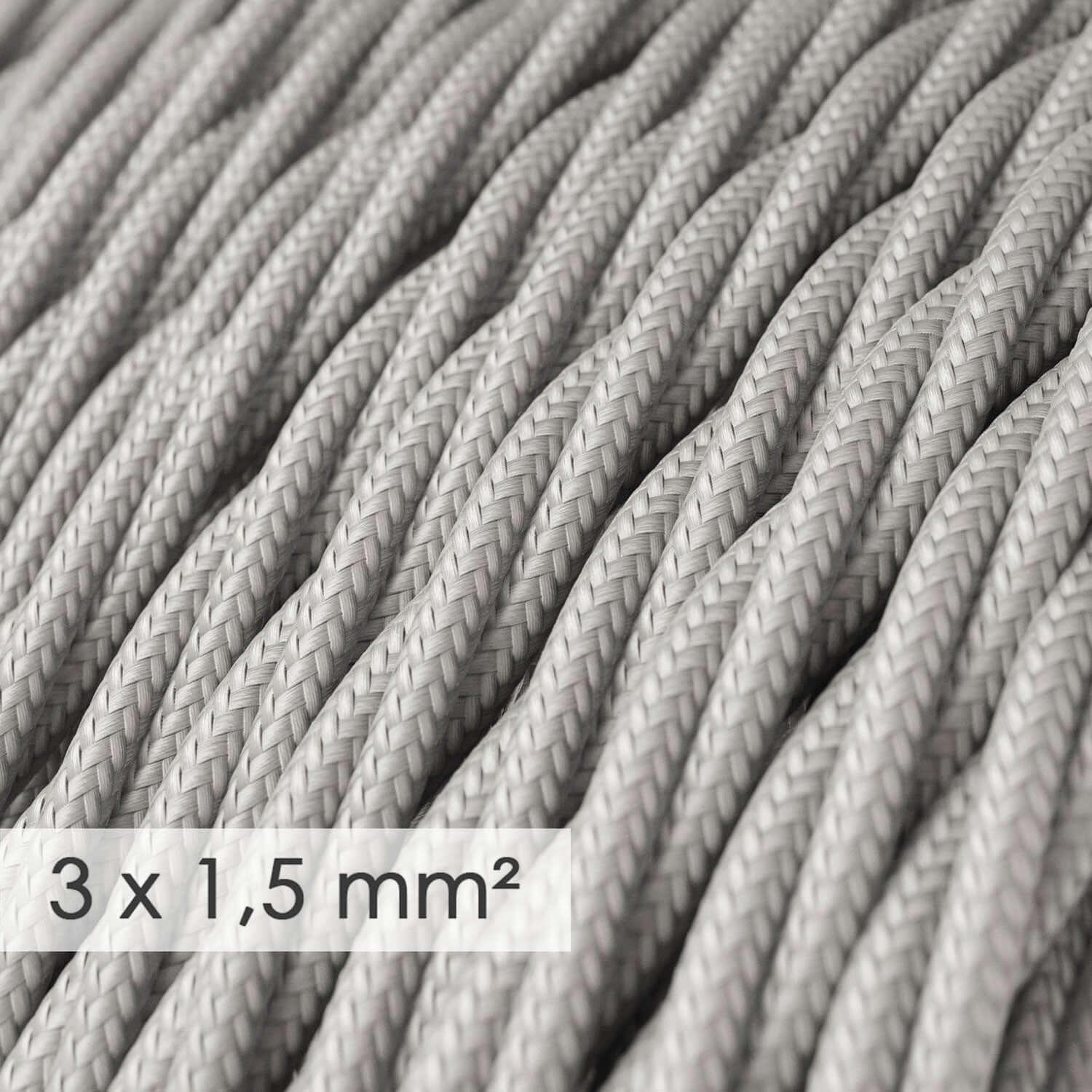 Elektrisches Textilkabel mit großem Querschnitt 3x1,50 geflochten – Seideneffekt-Stoff Silber TM02 - Image 2
