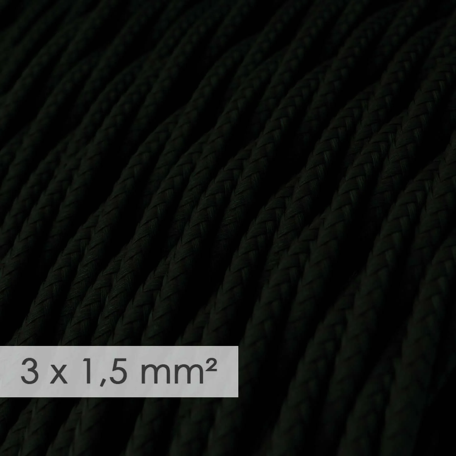 Textilkabel mit großem Querschnitt 3x1,50 geflochten – Stoff mit Seideneffekt Schwarz TM04 - Image 2
