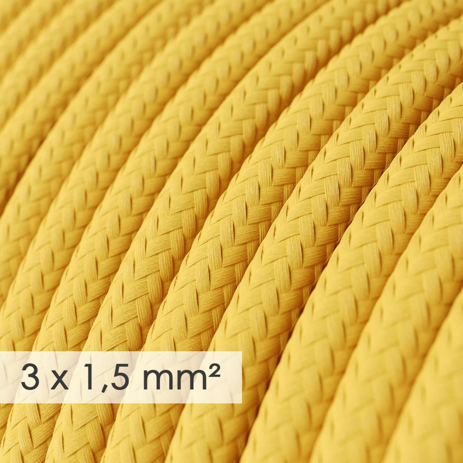 Elektrisches Rundkabel mit großem Querschnitt 3x1,50 - Stoff Seidenoptik Gelb RM10 - Image 2