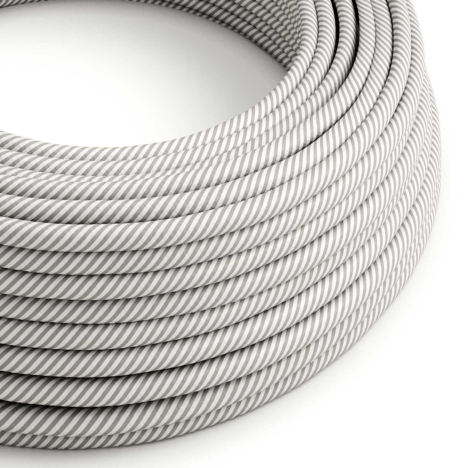 Textilkabel in Optisch-Weiß und Vertigo-Aluminium - Das Original von Creative Cables, für einzigartige Lampen - ERM46