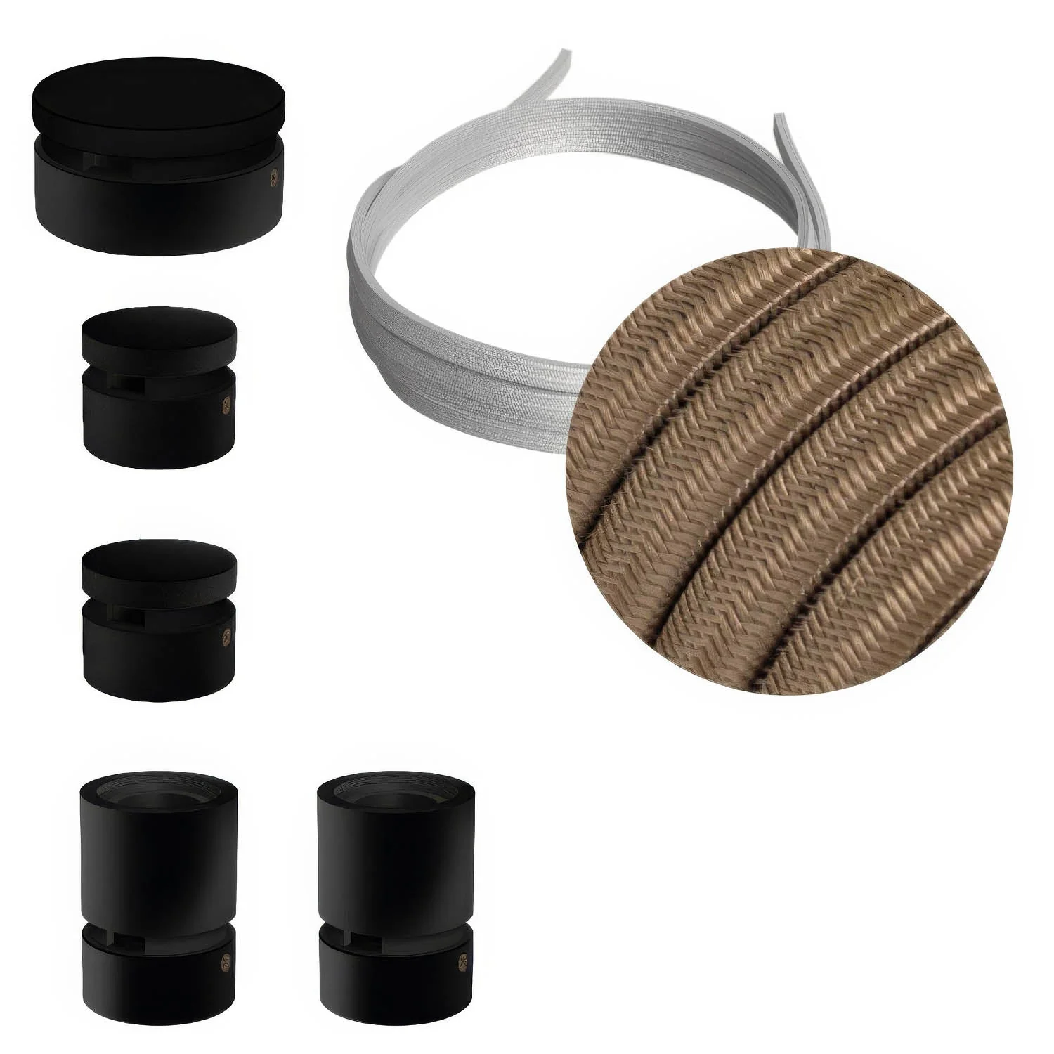 Filé Wiggle System Kit - mit 3 m CM27 Seil für Seilaufhängung und 5 lackierten Holzelementen in Schwarz für den Innenbereich