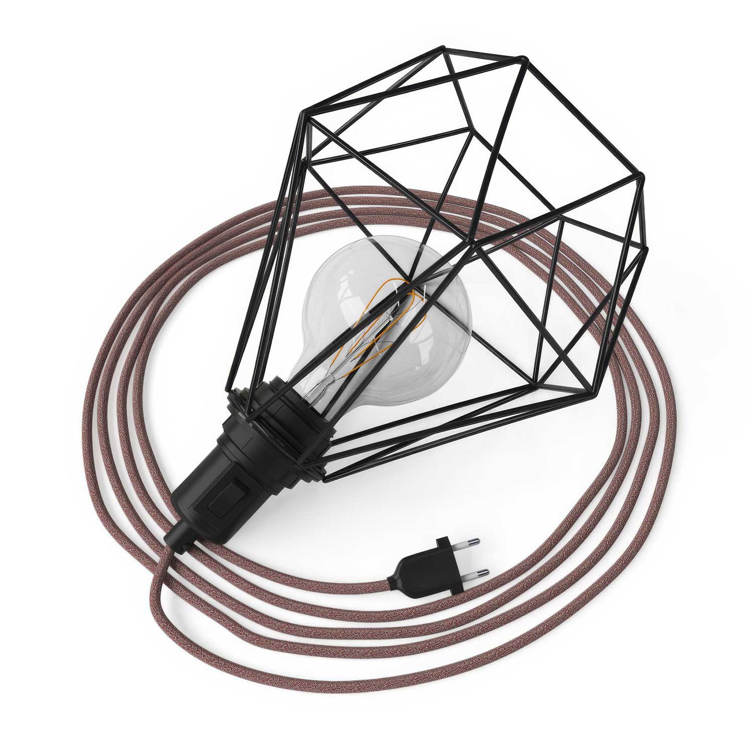Table Snake – Plug-in-Lampe mit Lampenschirm im Diamond-Käfig – Schwarz