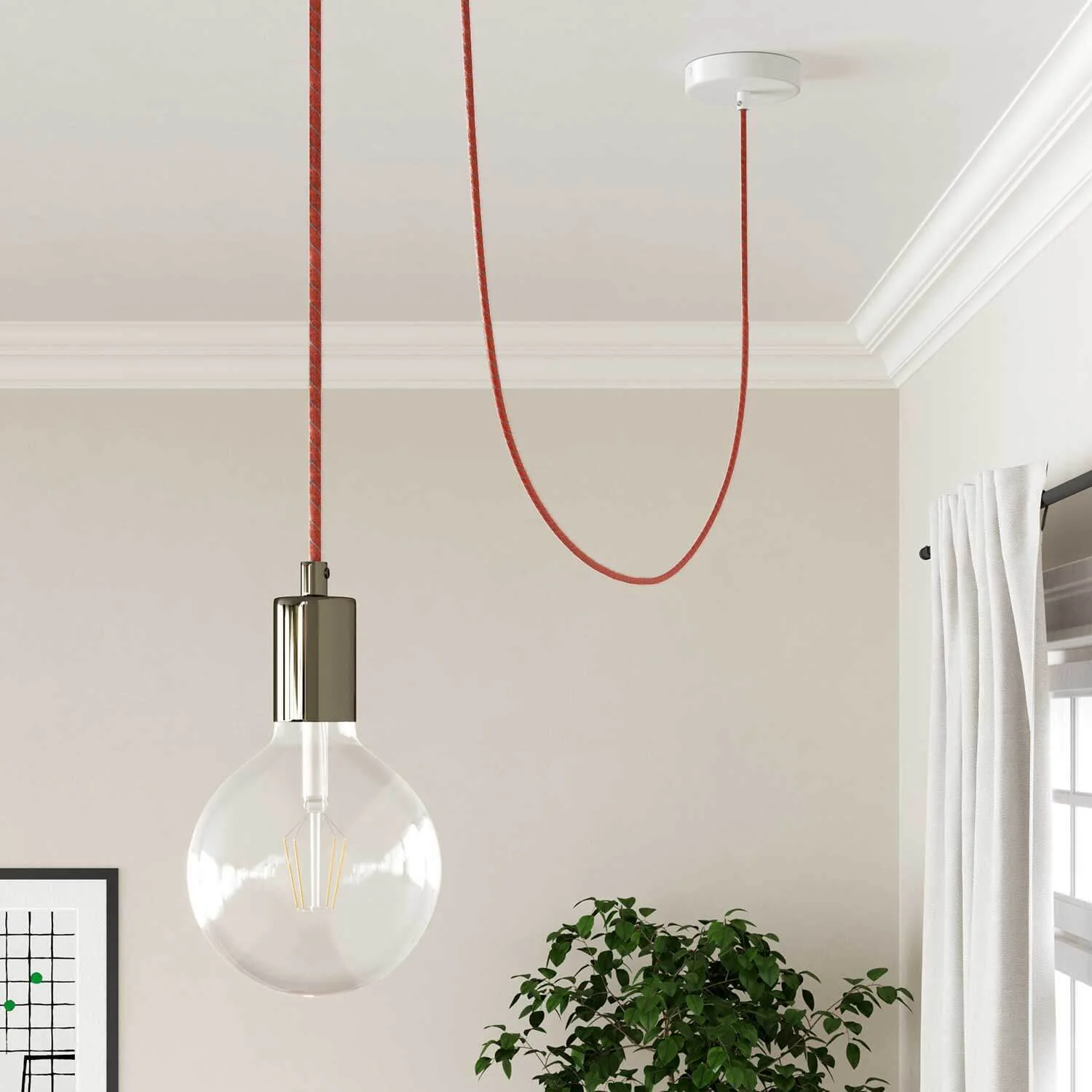 Elektrikkabel mit Baumwollmantel Ziegelrot und Blau Vertigo - Das Original Creative Cables, für Lampen und Leuchten - ERC36 - Image 4