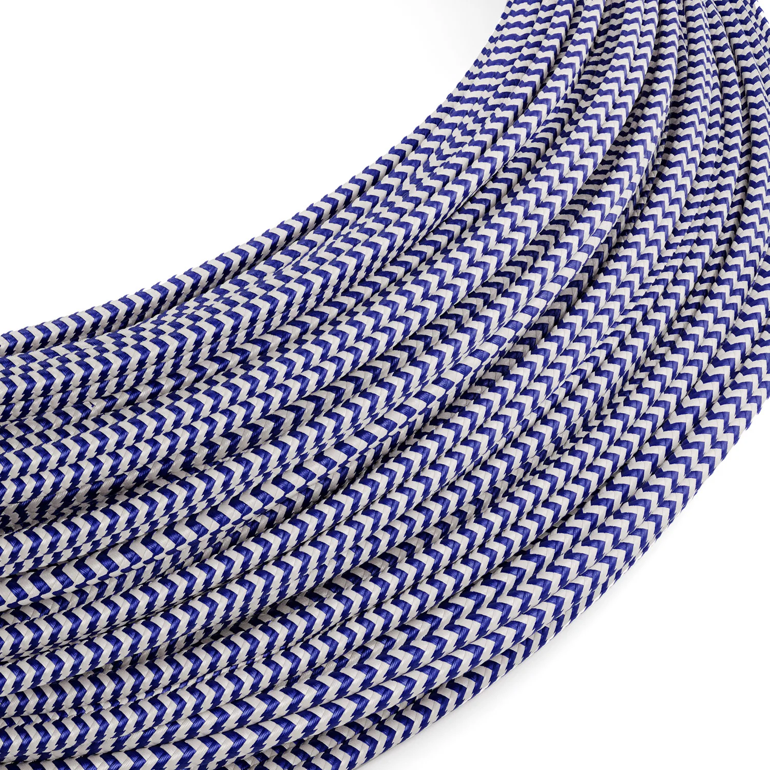 Textilkabel Extra Low Voltage mit Stoff Zig Zag Weiß Blau RZ12 ummantelt
