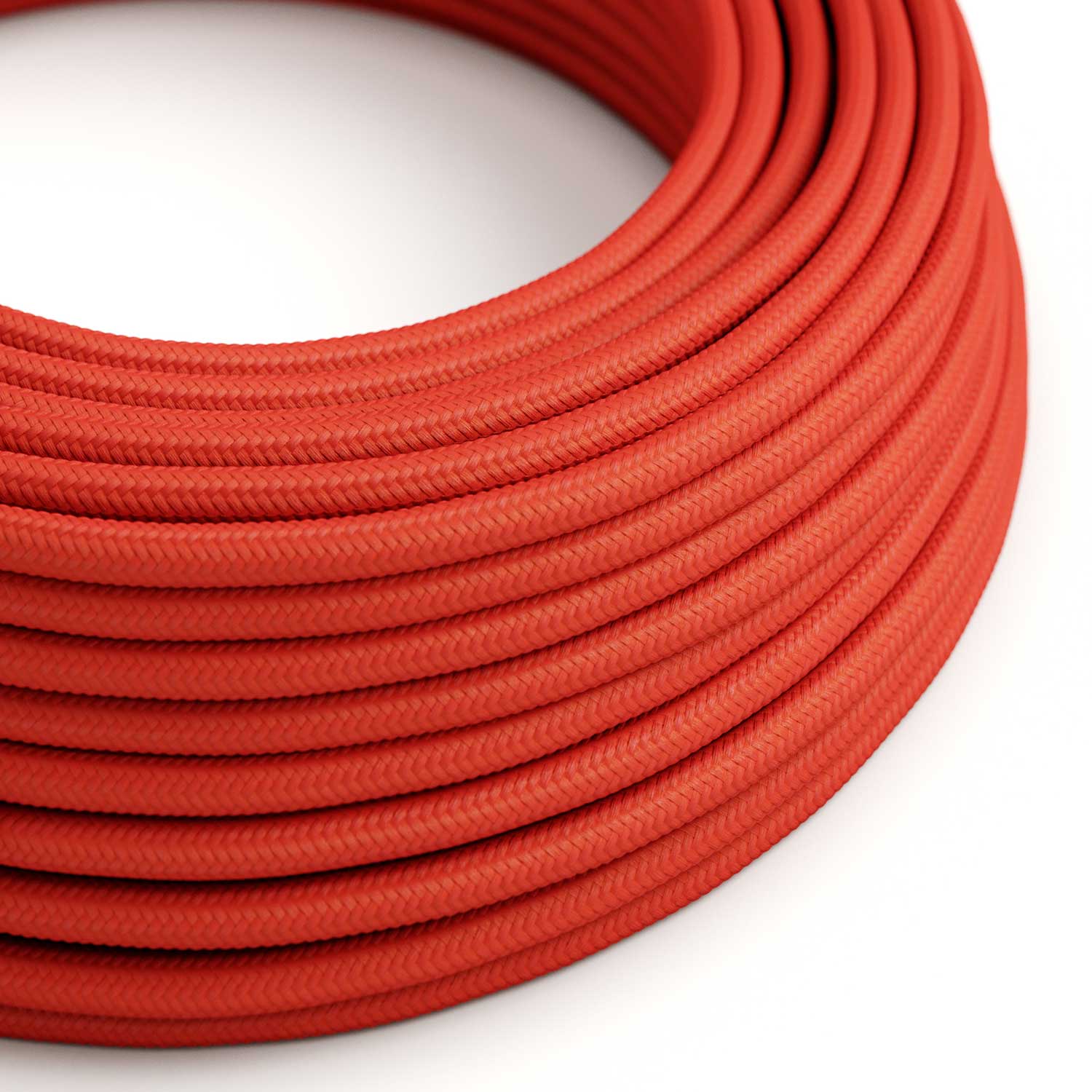 Textilkabel Glänzend Feuerrot – Das Original Creative-Cables – RM09 rund 2x0,75mm / 3x0,75mm