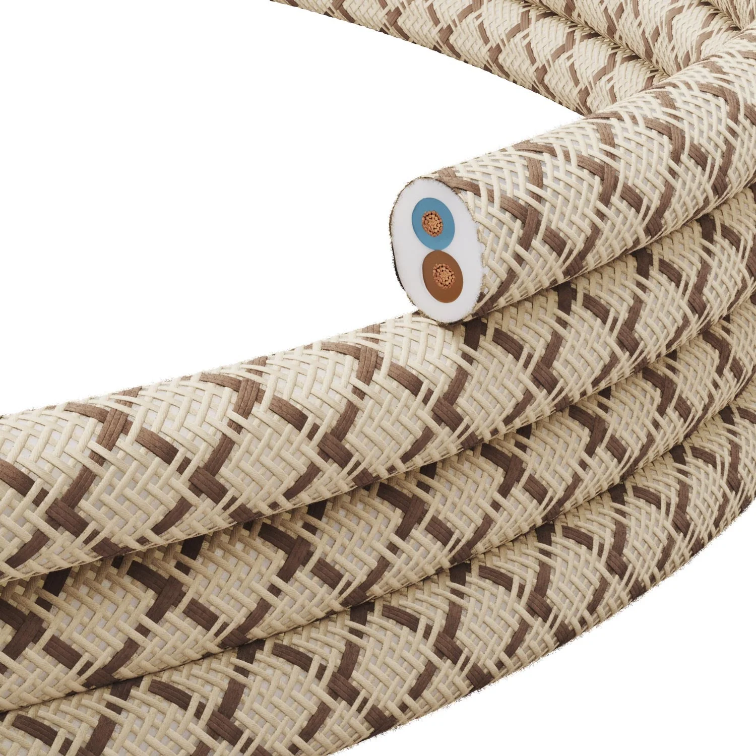 Textilkabel flach Leinen Rinde und Beige Raute - PD63
