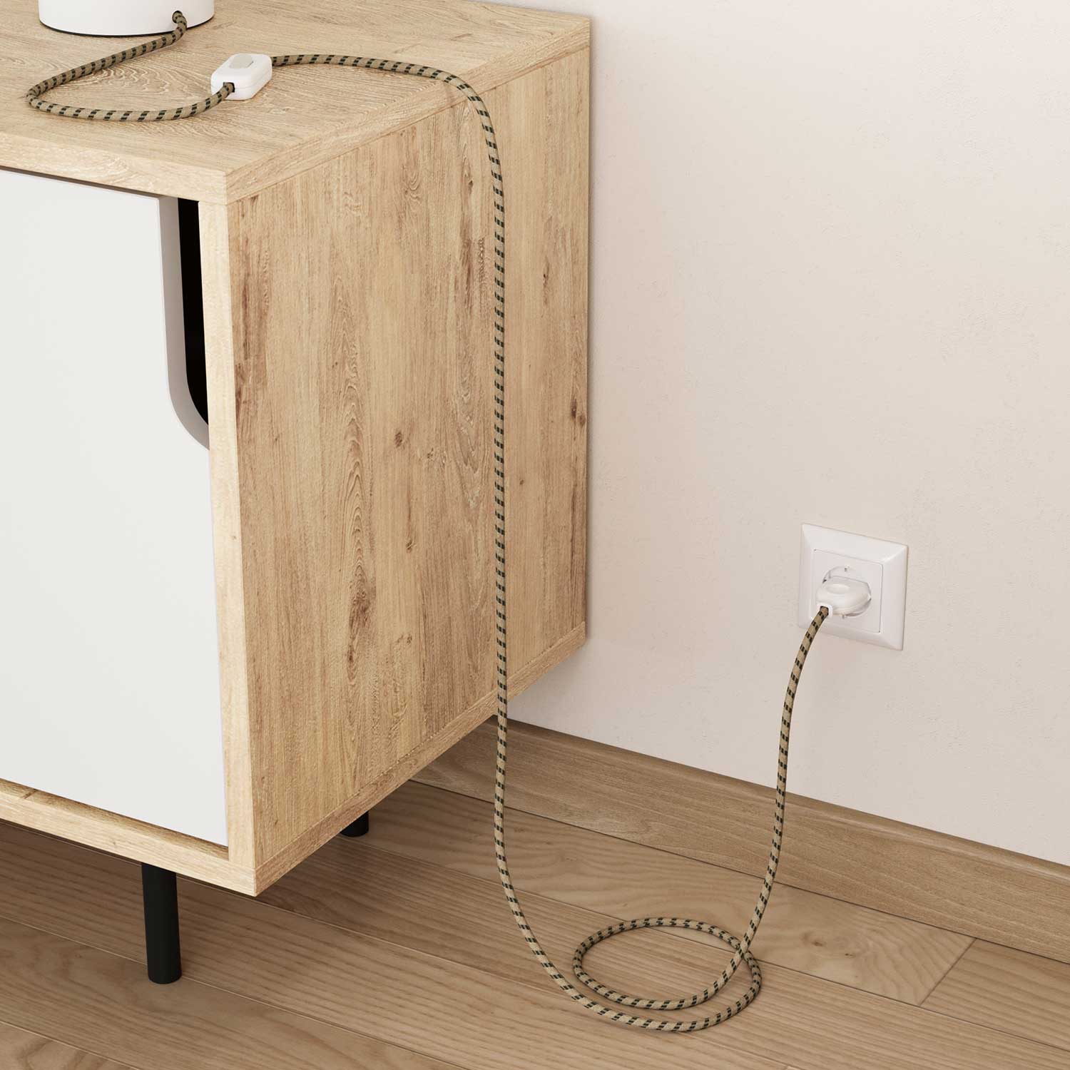 Textilkabel für Beleuchtung in Anthrazitgrau und Beige Streifen – Das Original von Creative Cables, für kreative Lampen – RD54 - Image 3