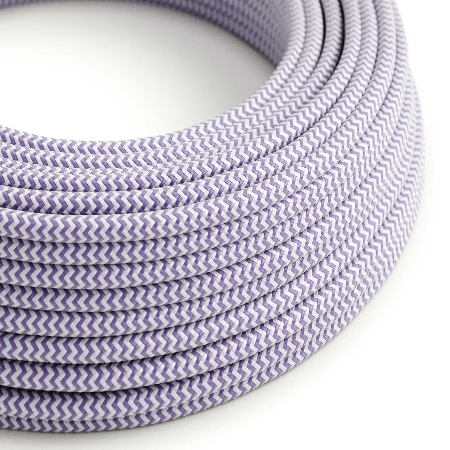 Textilkabel – Flieder & Weiß Chevron RZ07 – UL-Zulassung