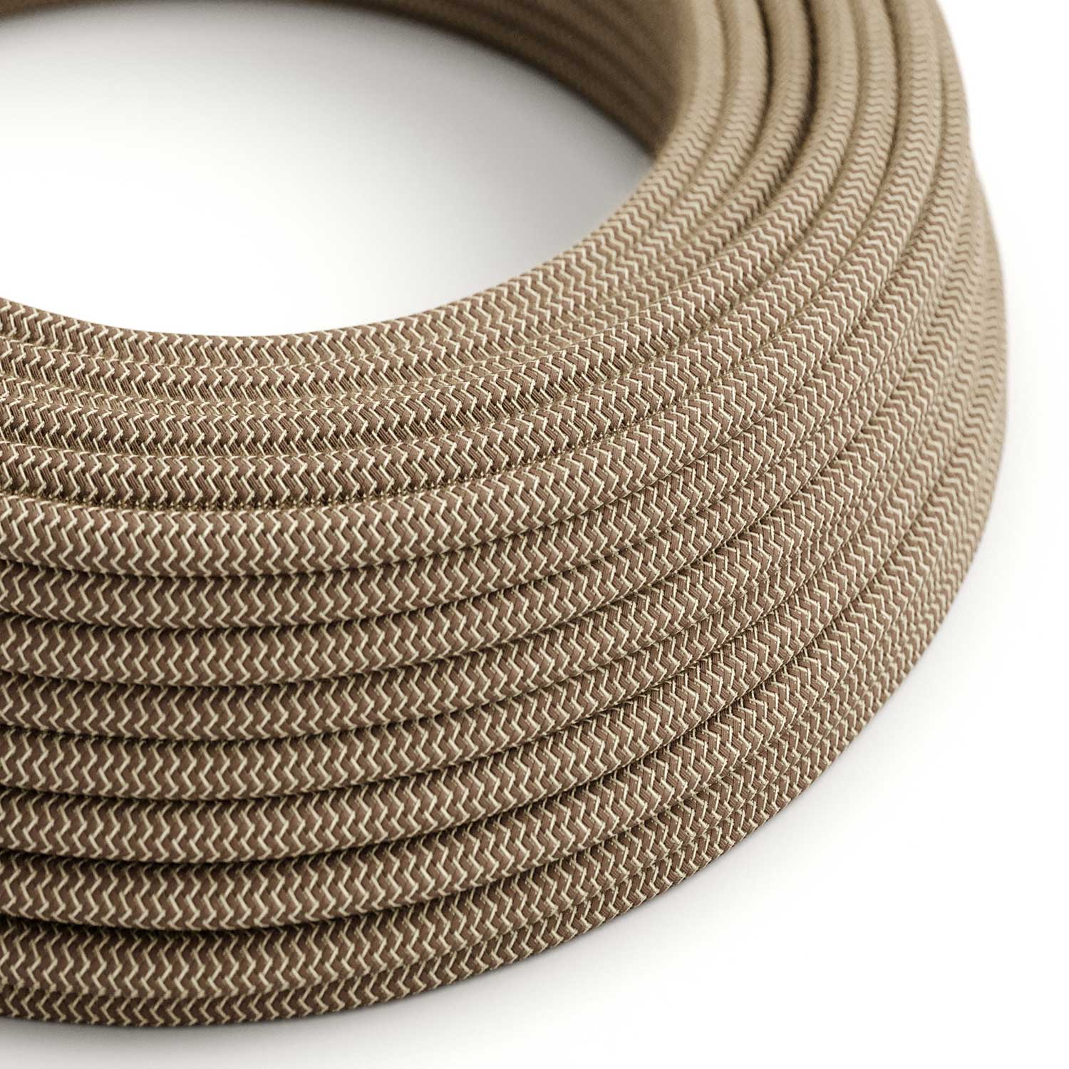 Textilkabel – Natur & Braun Leinen Chevron RD73 – UL-zertifiziert