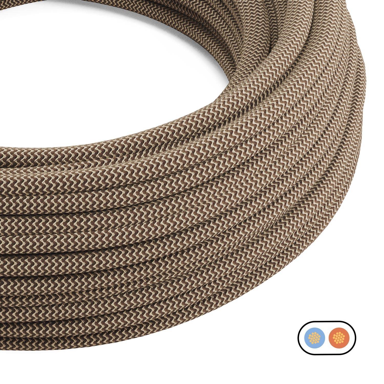 Textilkabel flach Leinen Corteccia und Beige Zickzack - PD73 - Image 2
