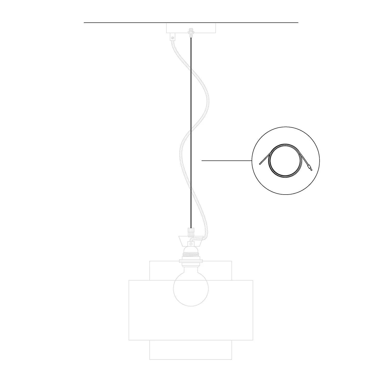 Textilkabel-Zugseil aus Stahl 3 Meter mit Blockierkugel für Abhängungen – Ø 1,5 mm (Last 25 kg) - Image 3