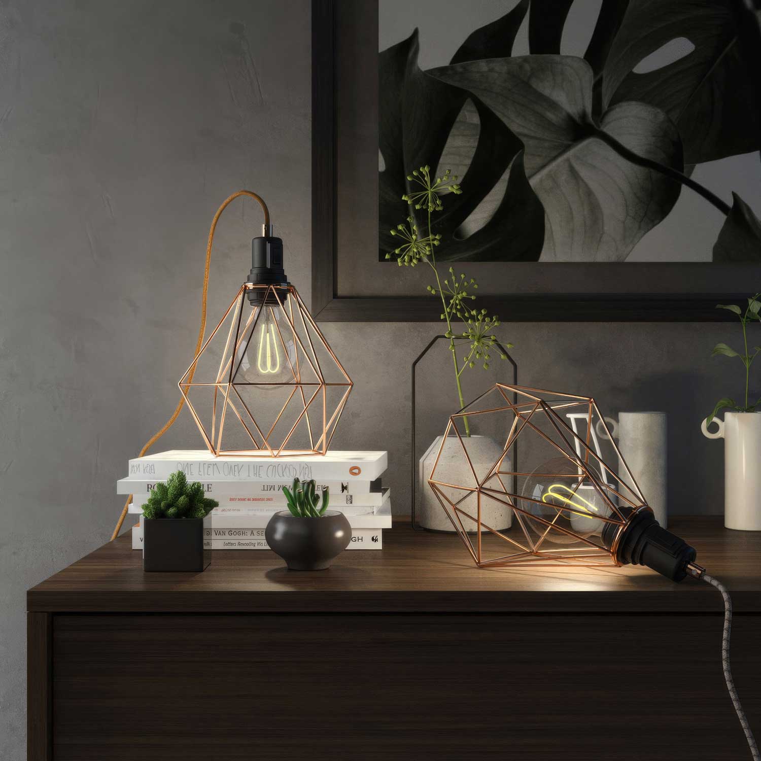 Table Snake – Plug-in-Lampe mit Lampenschirm Diamond-Käfig – Kupfer - Image 2