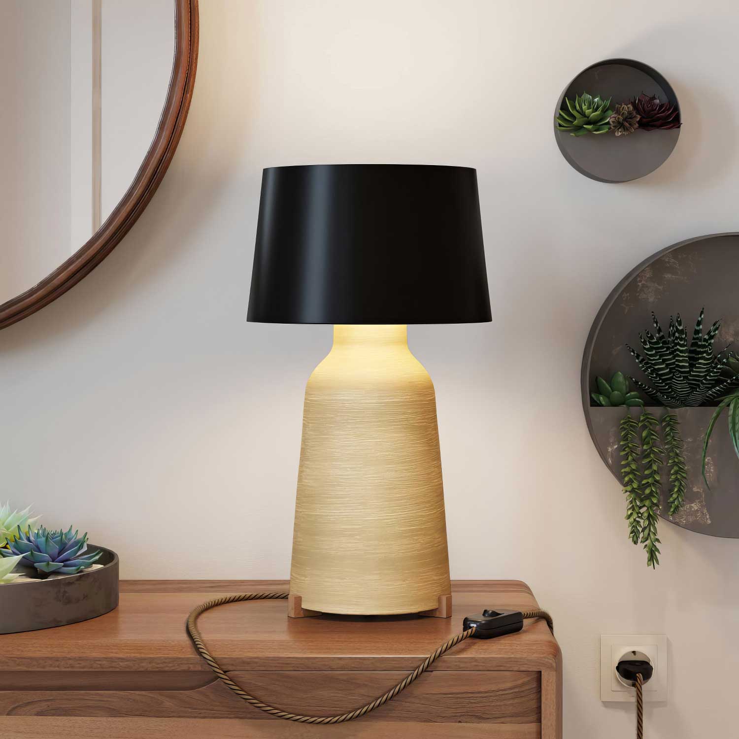 Tischlampe aus Keramikflasche mit Lampenschirm Athena – Schwarz - Image 2