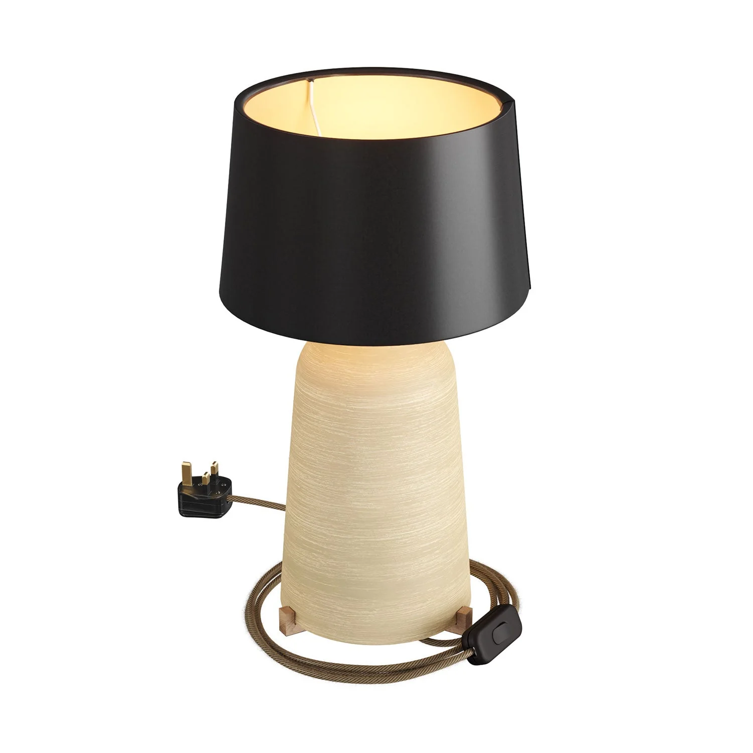 Tischlampe aus Keramikflasche mit Lampenschirm Athena und UK-Stecker – Schwarz