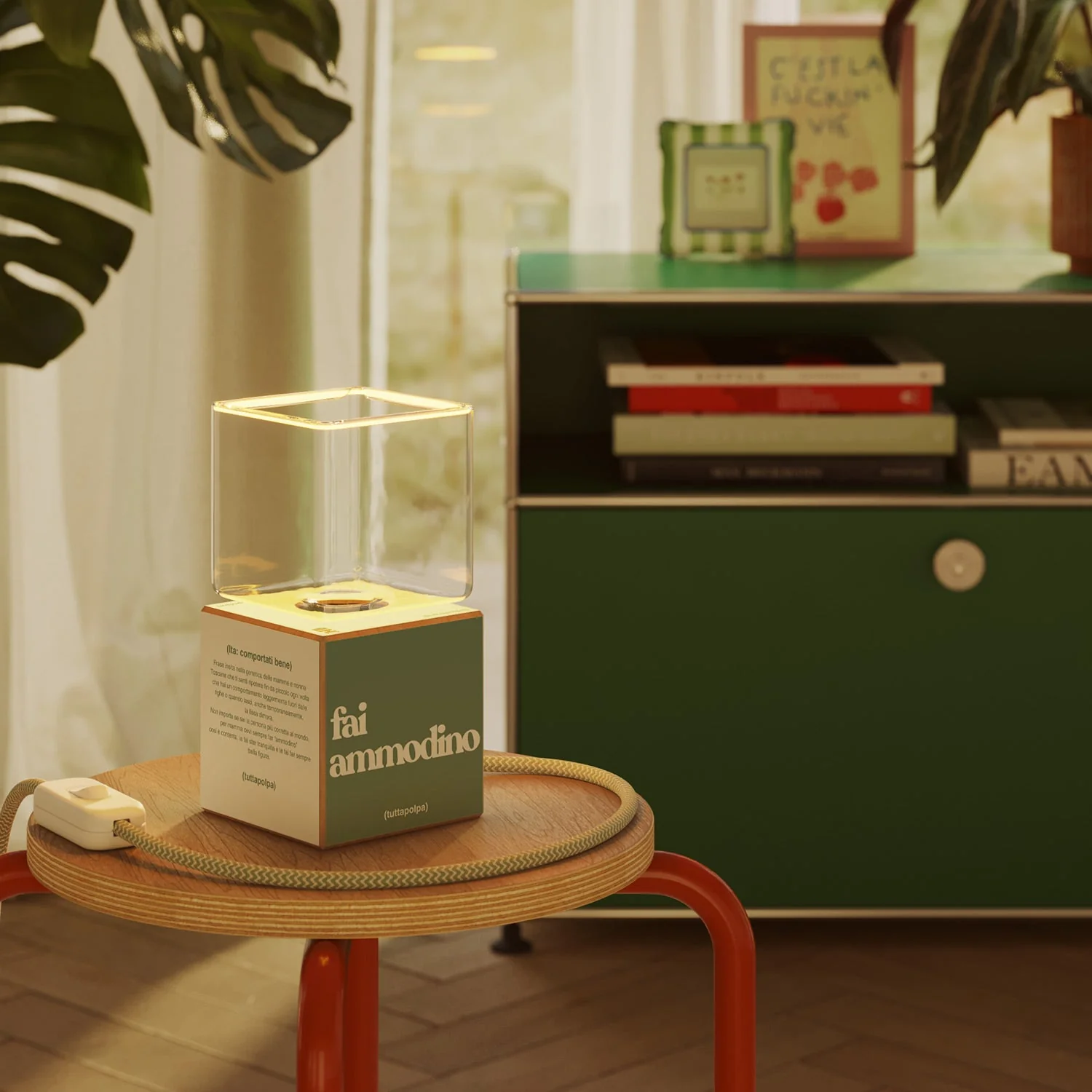 Tischlampe Cubetto „Fai ammodino“ mit englischem Stecker und Ghost-Glühbirne – Tuttapolpa - Image 2