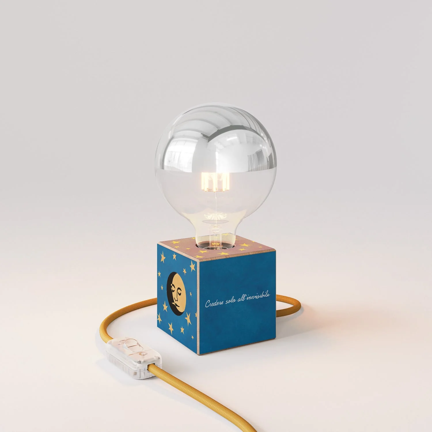 Tischleuchte Cubetto „La luna“ mit Glühbirne Globe Halbkugel Silber – Santomanifesto