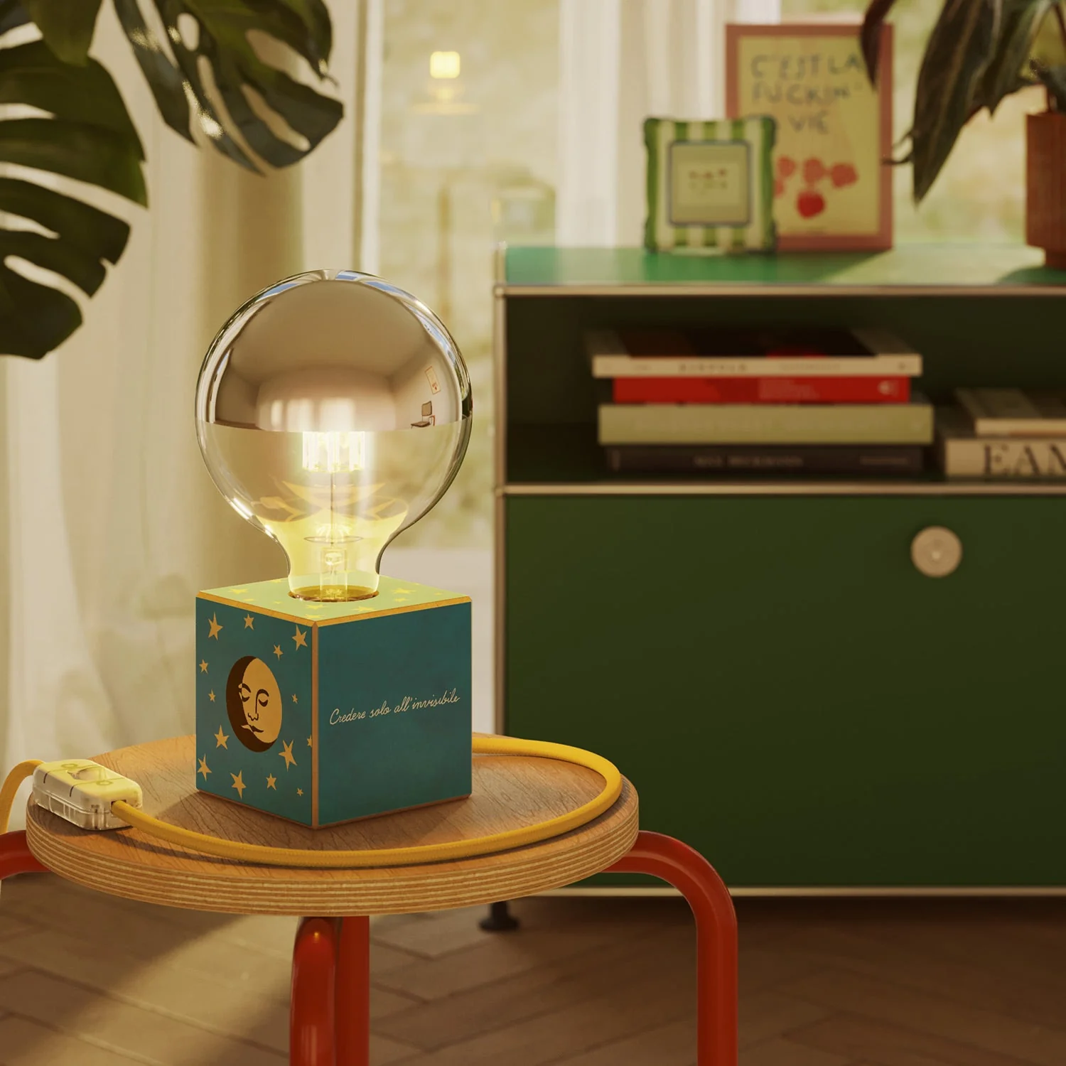 Tischleuchte Cubetto „La luna“ mit Glühbirne Globe Halbkugel Silber – Santomanifesto - Image 2