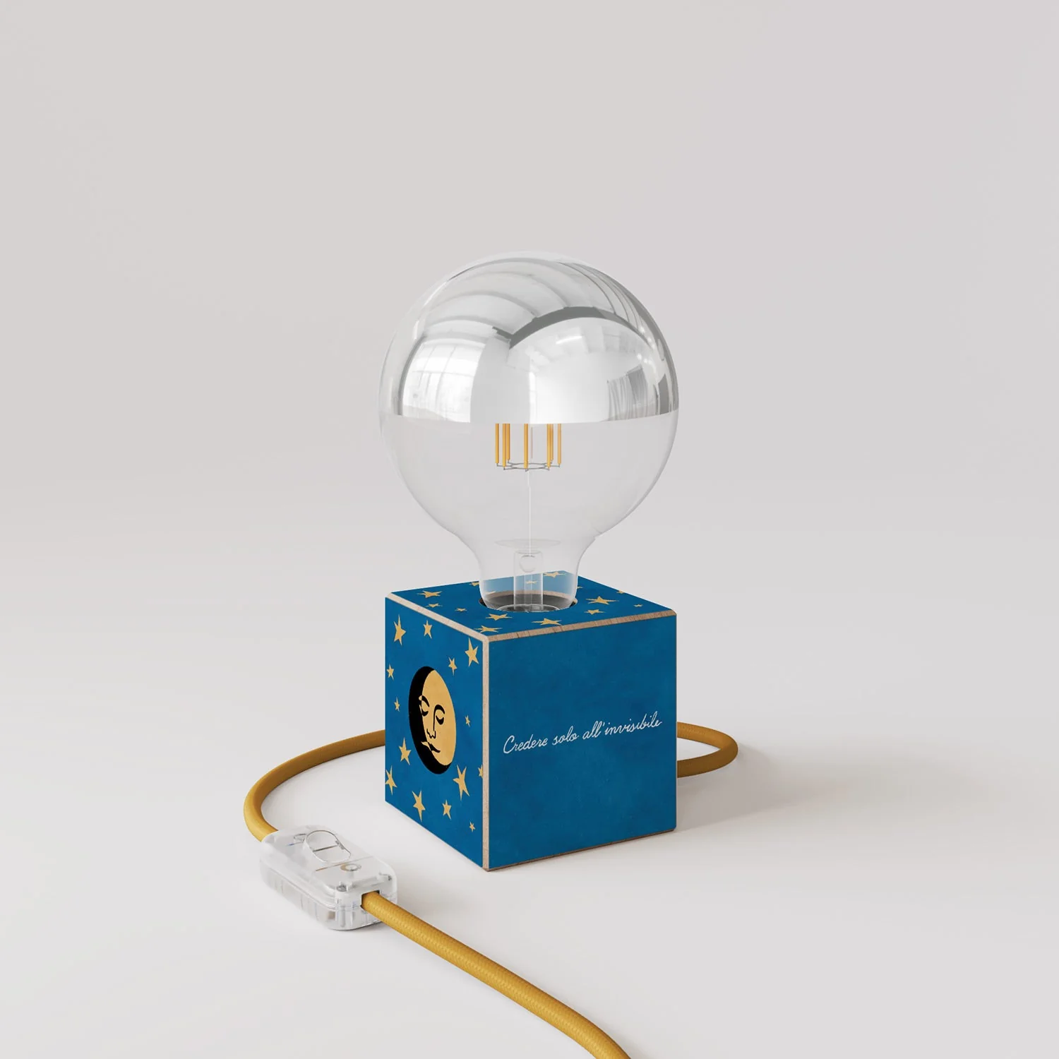 Tischleuchte Cubetto „La luna“ mit Glühbirne Globe Halbkugel Silber – Santomanifesto - Image 3