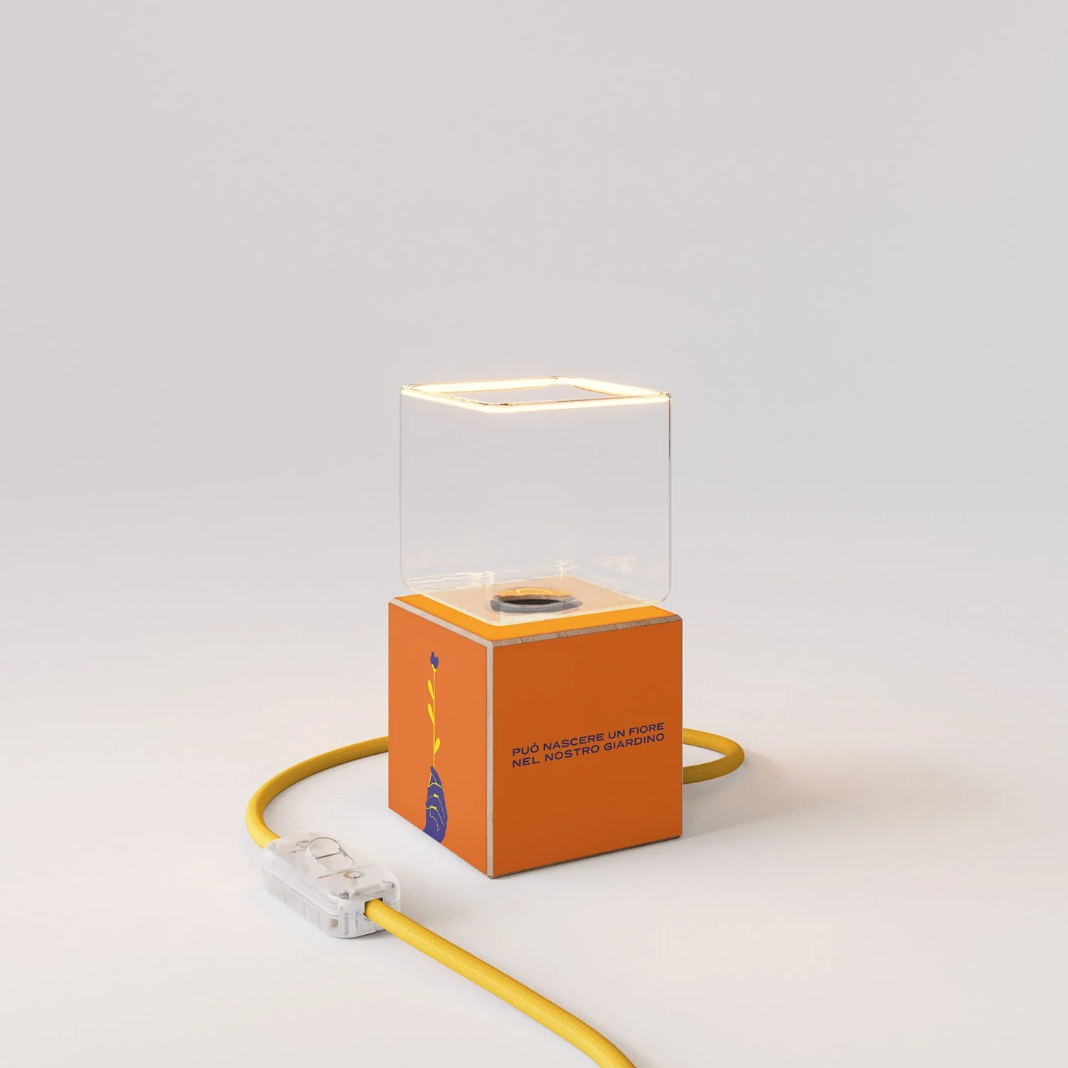 Tischlampe Cubetto „Può nascere un fiore“ mit Ghost Glühbirne - Santomanifesto