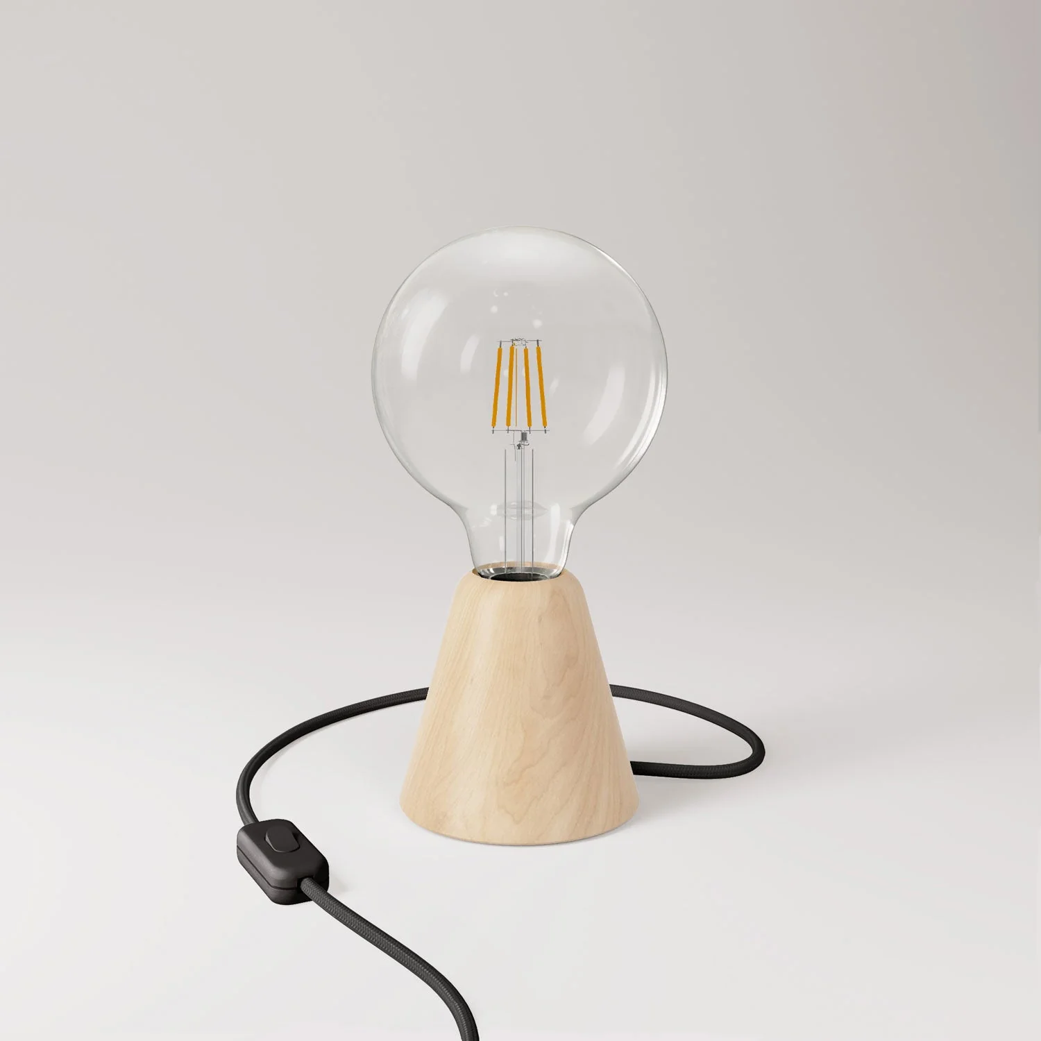 Tischleuchte mit Sockel aus Erle, transparenter Glühbirne, RM04-Kabel und UK-Stecker