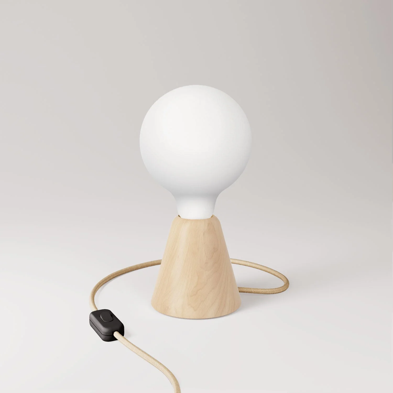 Tischleuchte mit Erlenholzfuß, Porzellan-Effekt-Lampe, RN06-Kabel und EU-Stecker