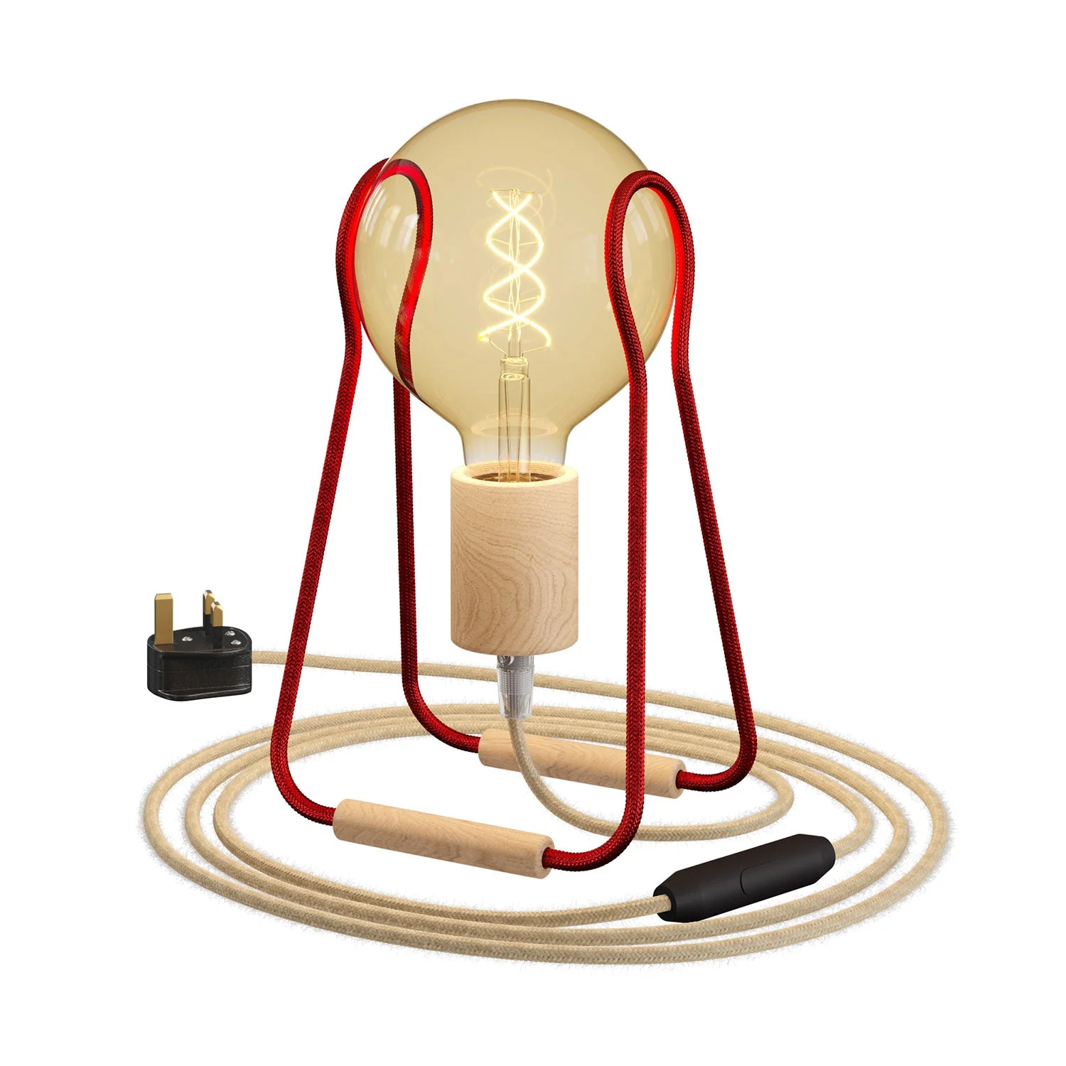 Taché Wood Tischleuchte mit UK-Stecker - Rot