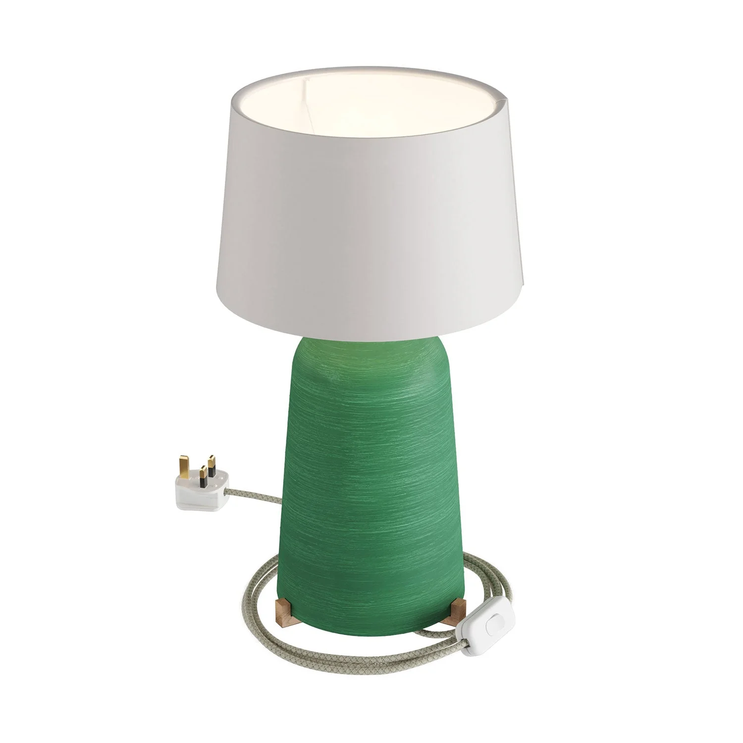 Tischlampe aus Keramik Flasche mit Lampenschirm Athena und UK-Stecker – Weiß
