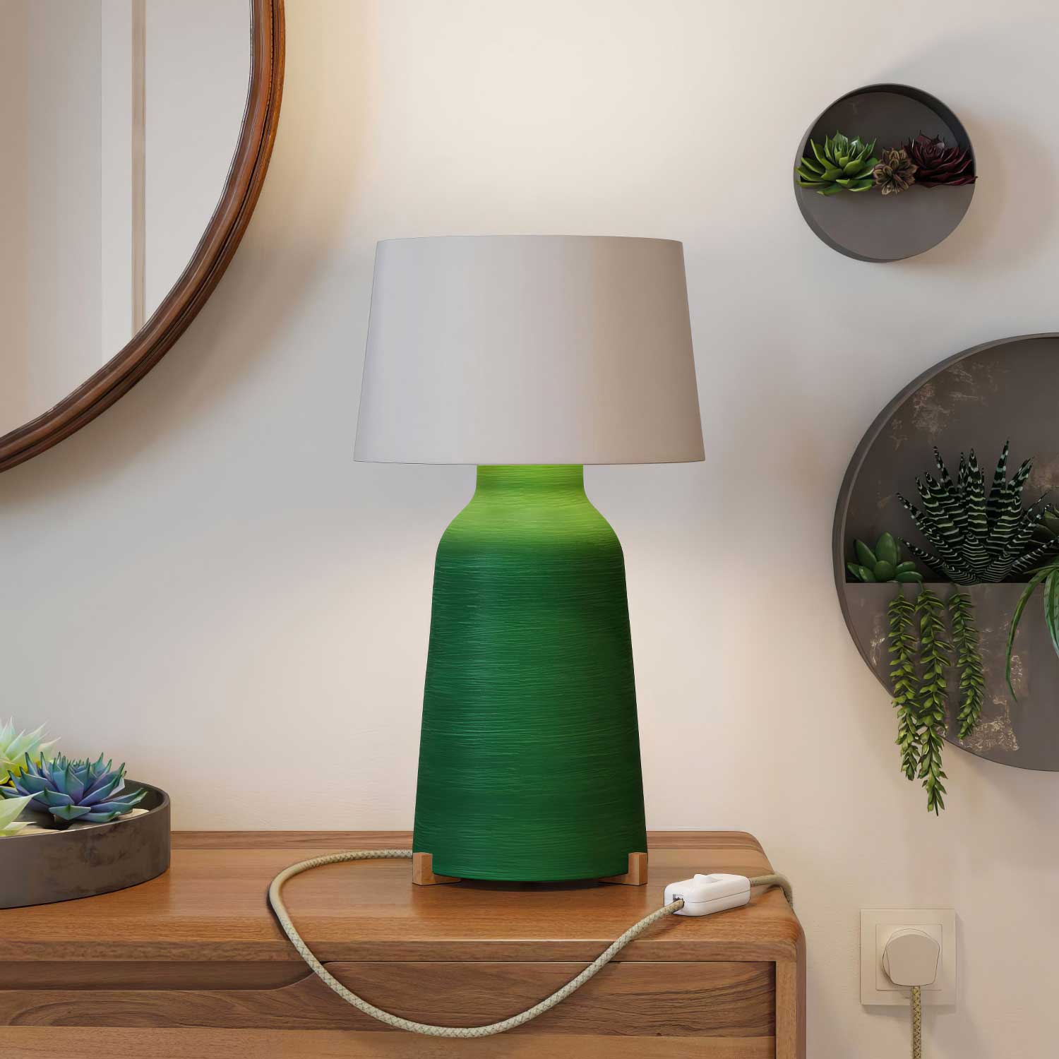Tischlampe aus Keramik Flasche mit Lampenschirm Athena und UK-Stecker – Weiß - Image 2