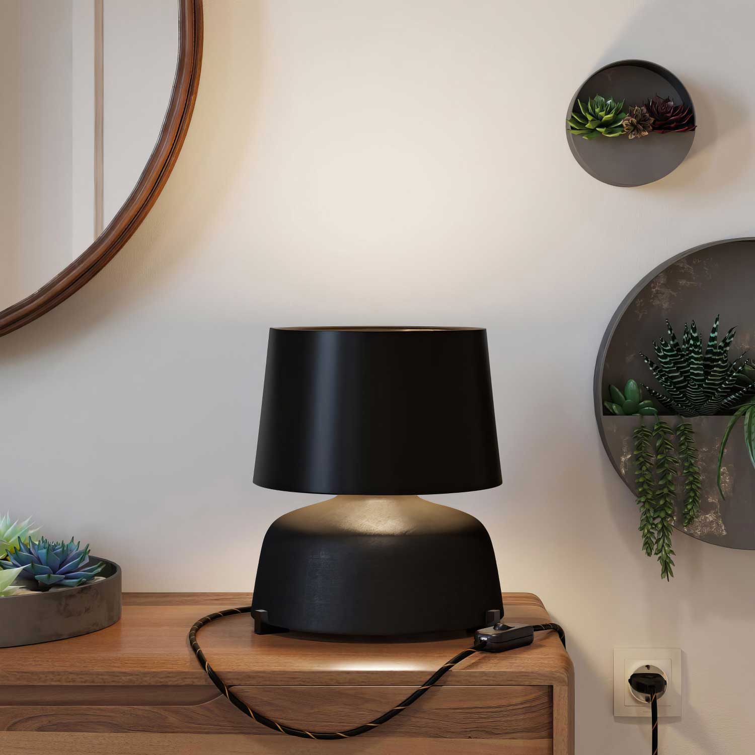 Tischlampe aus Keramik Schale mit Lampenschirm Athena - Schwarz - Image 2
