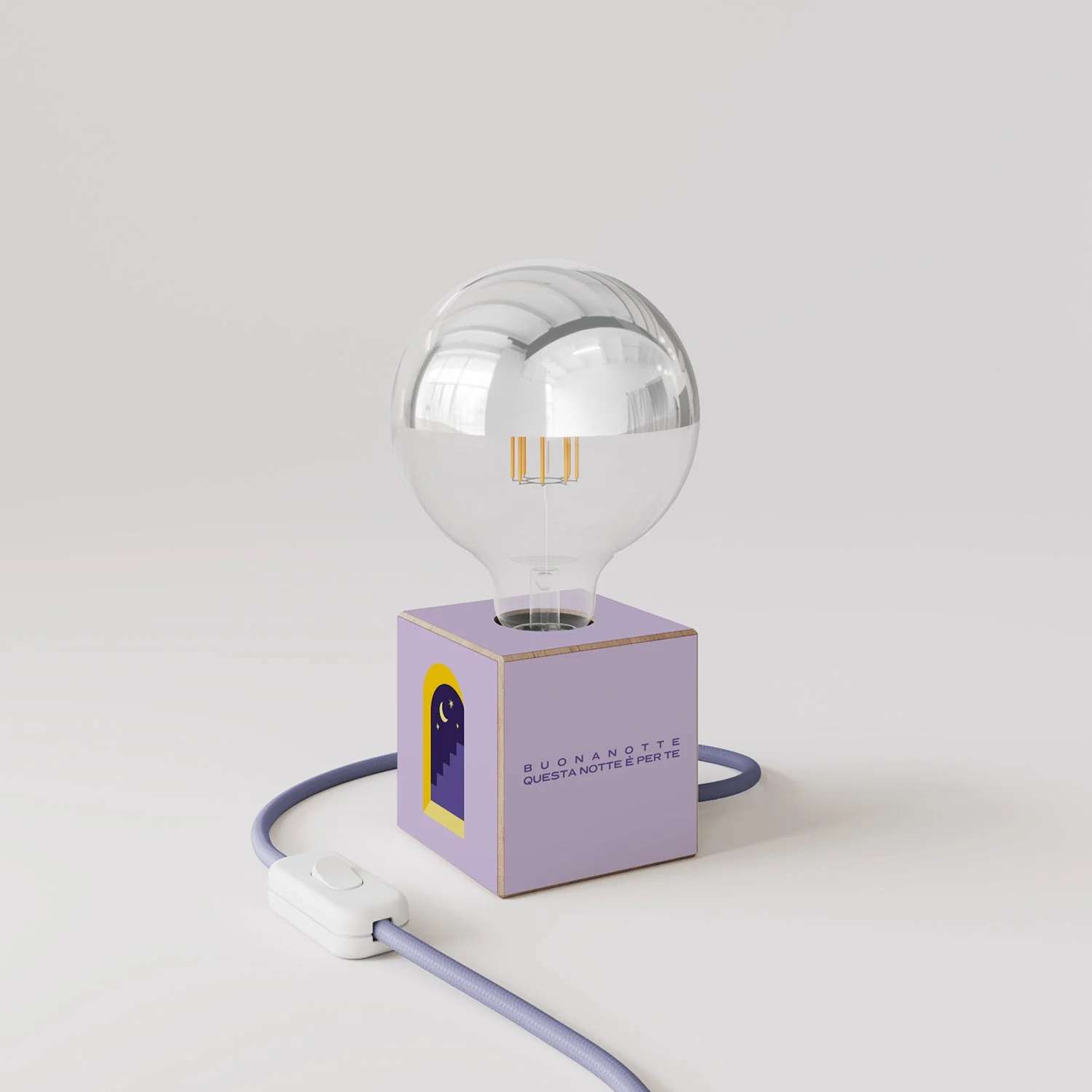 Tischlampe Cubetto "Buonanotte fiorellino" mit englischem Stecker und Glühbirne Globus halb Kugel Silber - Santomanifesto - Image 3