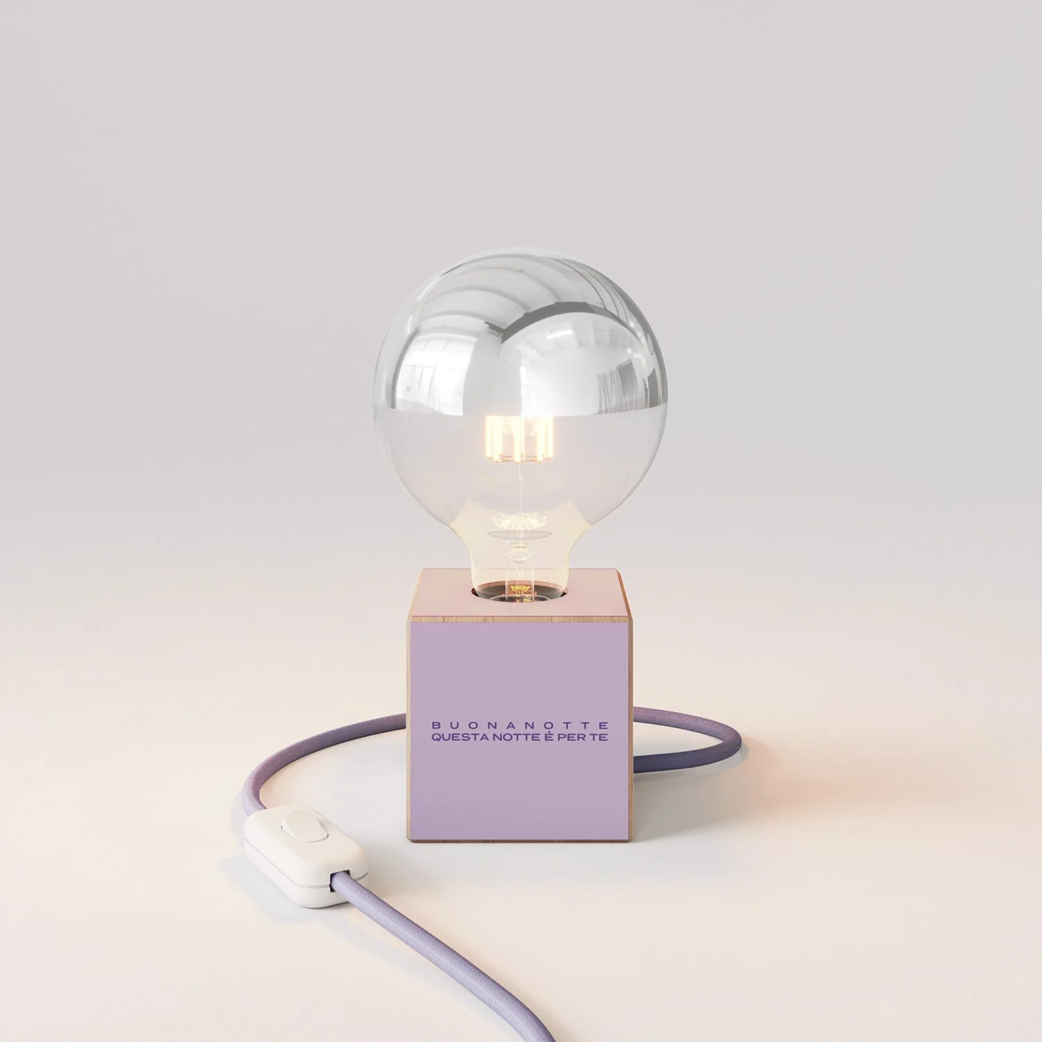 Tischlampe Cubetto "Buonanotte fiorellino" mit englischem Stecker und Glühbirne Globus halb Kugel Silber - Santomanifesto - Image 4