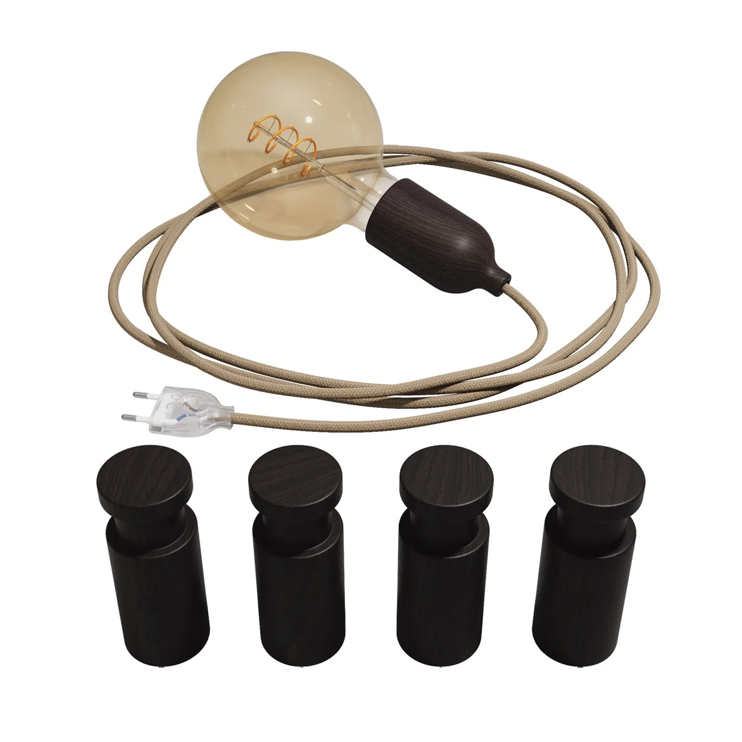 Tragbare Snake-Lampe mit Holzfassung und Stecker, komplett mit 4 Rolé-Holzkabeldurchführungen – Wengé-Effekt - Image 3