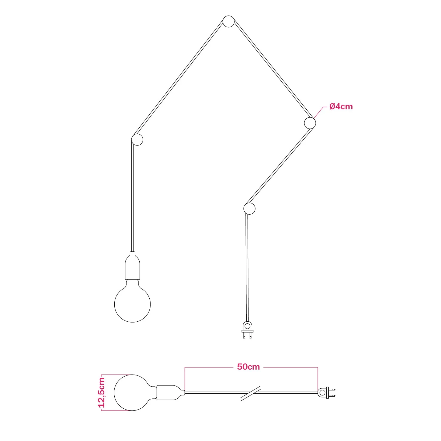 Tragbare Snake-Lampe mit Holzfassung und Stecker, komplett mit 4 Rolé-Holzkabeldurchführungen – Wengé-Effekt - Image 5