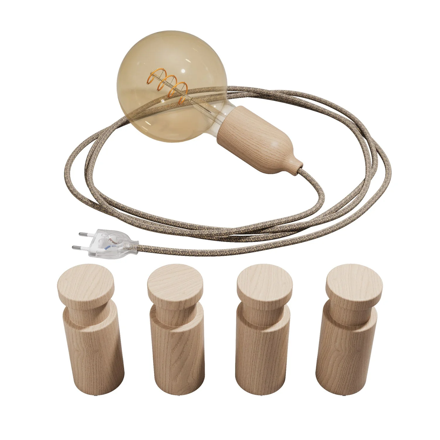 Tragbare Snake-Lampe mit Holz-Lampenfassung und Stecker, inklusive 4 Holzkabeldurchführungen Rolé – Neutral - Image 3