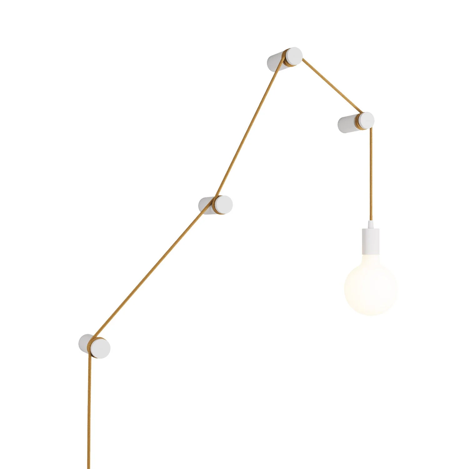 Tragbare Snake-Lampe mit Metallfassung und Stecker, komplett mit 4 Holz-Kabelstoppern Rolé – Weiß